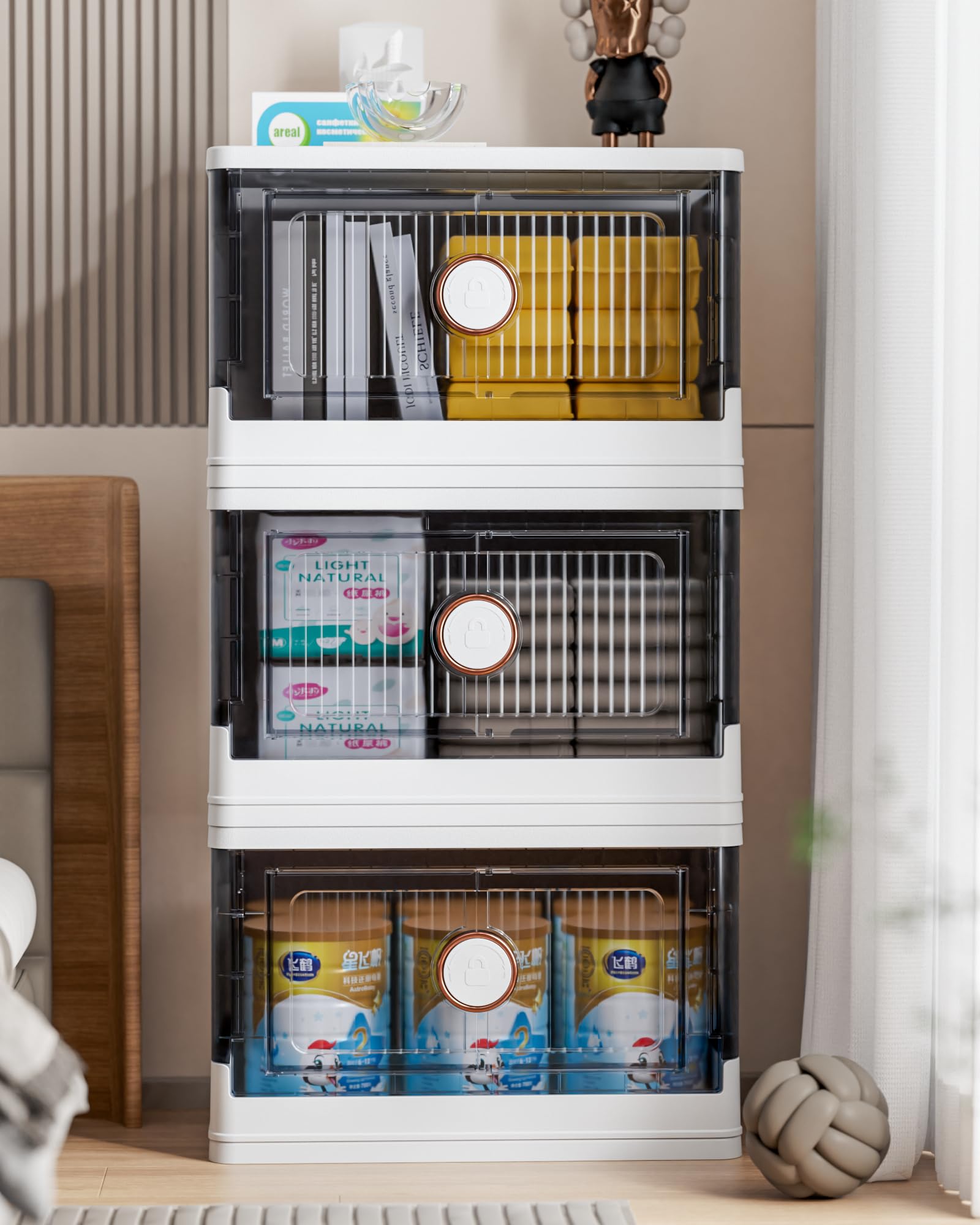 SOLEDI 3-Pack Stackable Collapsible Storage Bins with Lids & Wheels - 13 Gallon (52QT) Large Plastic Storage Containers for Closet, Pantry, Bathroom & Bedroom Organization - Space Saving Home Storage Solutions for Toys, Clothes & Household Items
