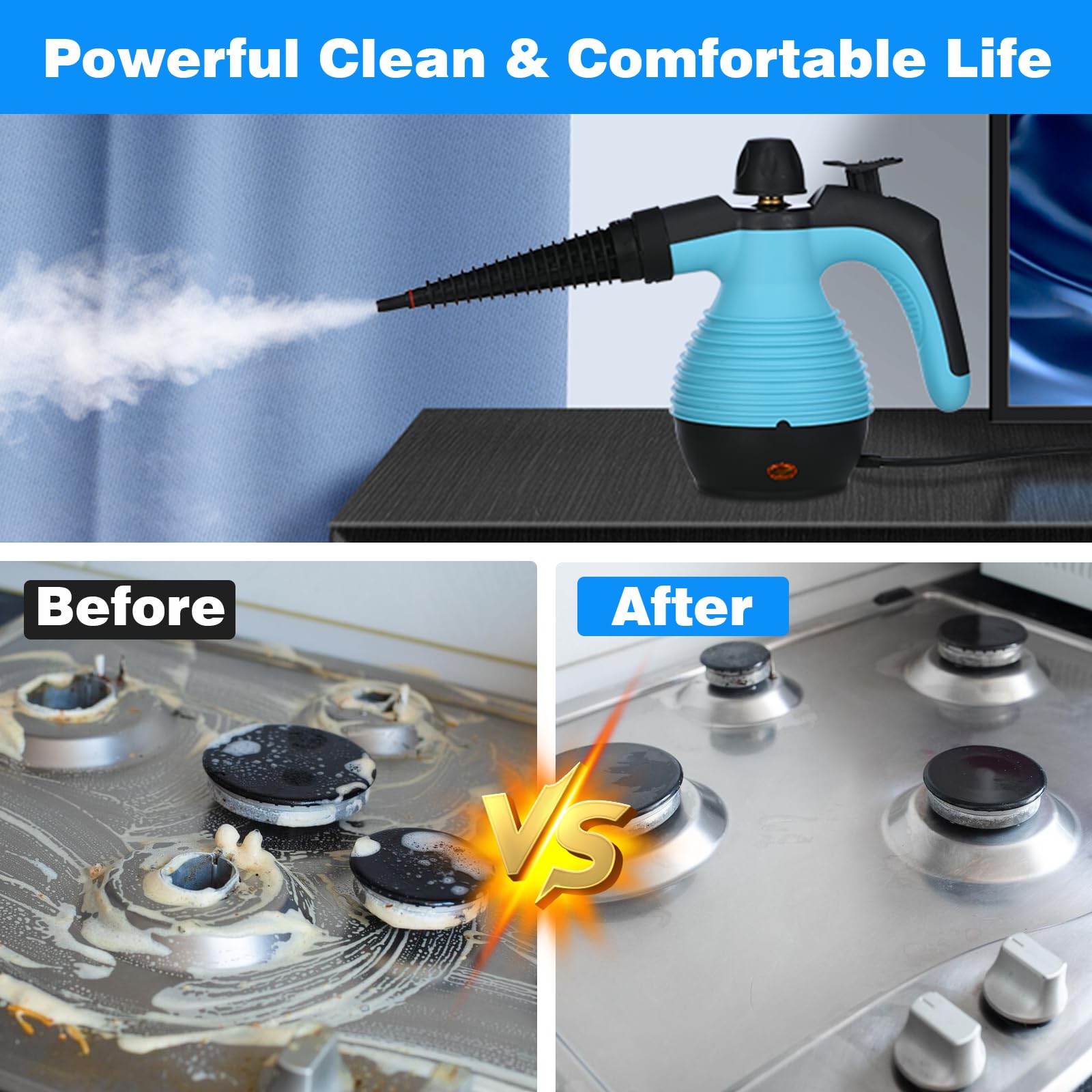 AORESAC Handheld Steam Cleaner - Multi-Purpose Pressurized Electric Steam Cleaner with Safety Lock & 9 Accessory Kit for Upholstery, Kitchen, Bathroom, Grout, Tile - Perfect for Deep Cleaning Floors, Carpets, and Home Sanitizing