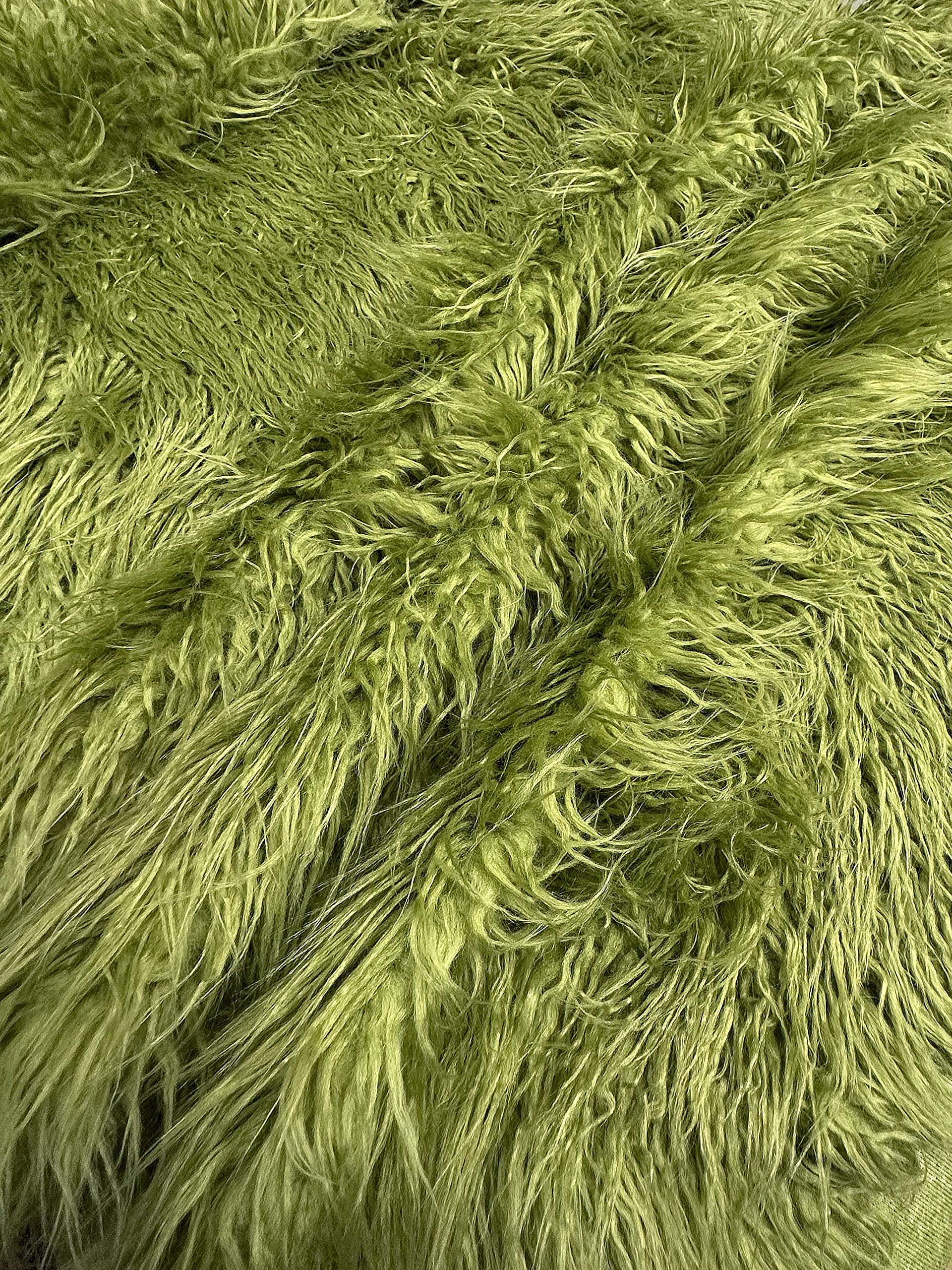 Premium Faux Mongolian Fur Fabric by the Yard - Soft & Luxurious Olive Green Faux Fur Material for Coats, Throws, and Home Decor