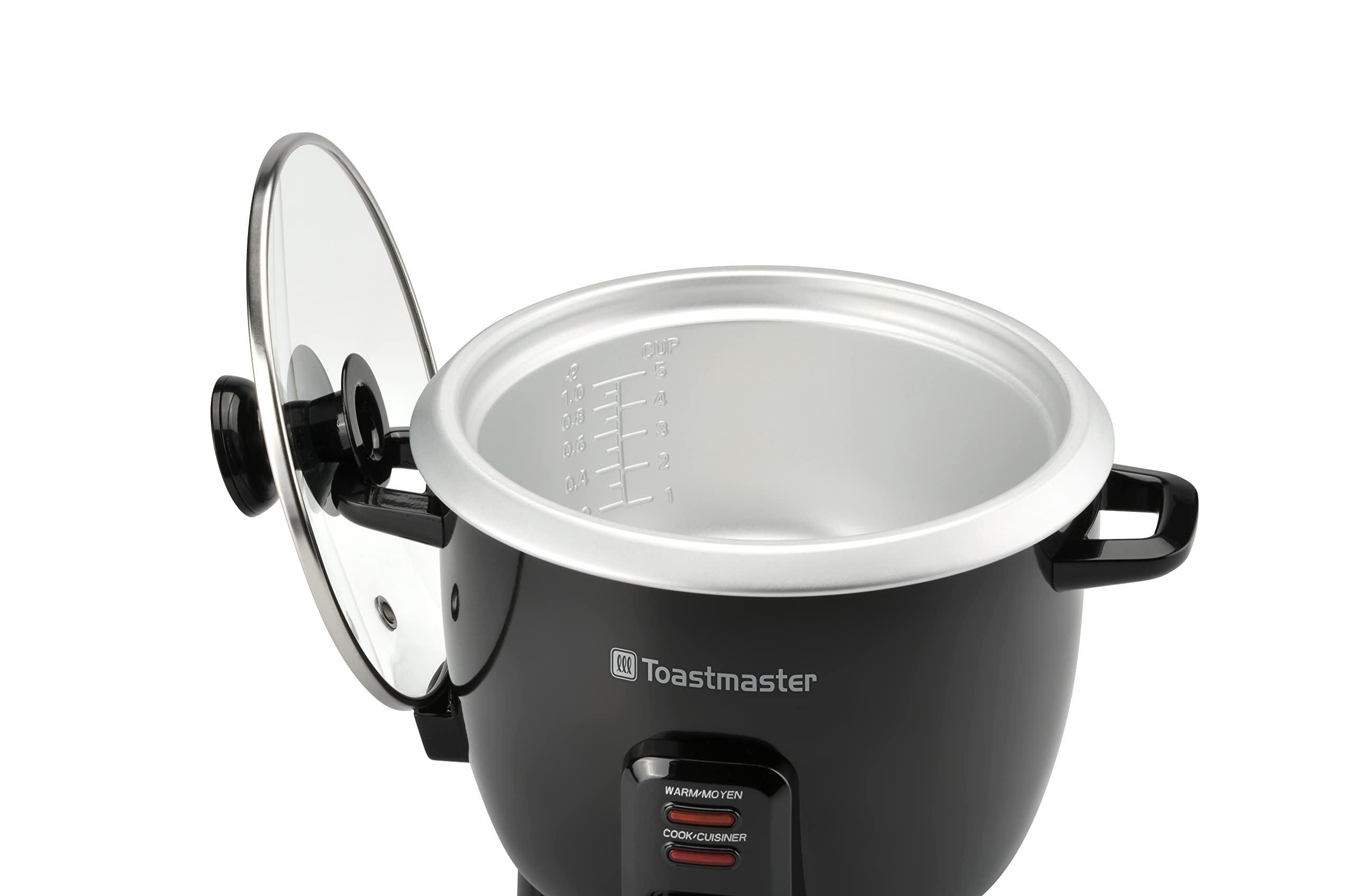 Toastmaster 10-Cup Electric Rice Cooker with Steamer Basket - 5 Cups Uncooked Capacity, Black (TM-101RCCN) - Perfect for Family Dinners, Meal Prep & Asian Cuisine