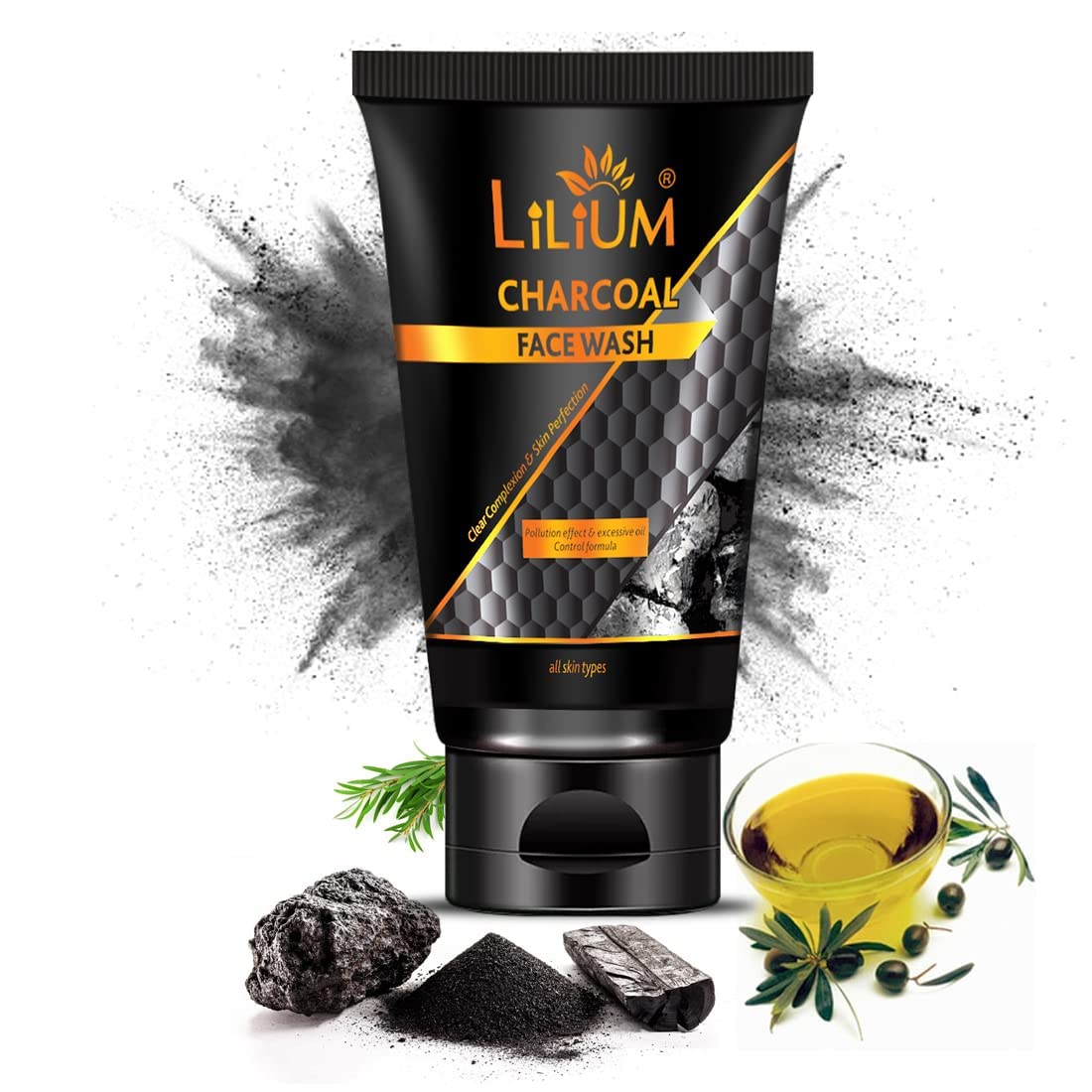 Lilium Charcoal Face Wash & Detox Massage Cream Set - 2 x 100ml Deep Cleansing Pore Minimizer for Oily & Acne-Prone Skin - Perfect for Daily Skincare Routine & Spa Night