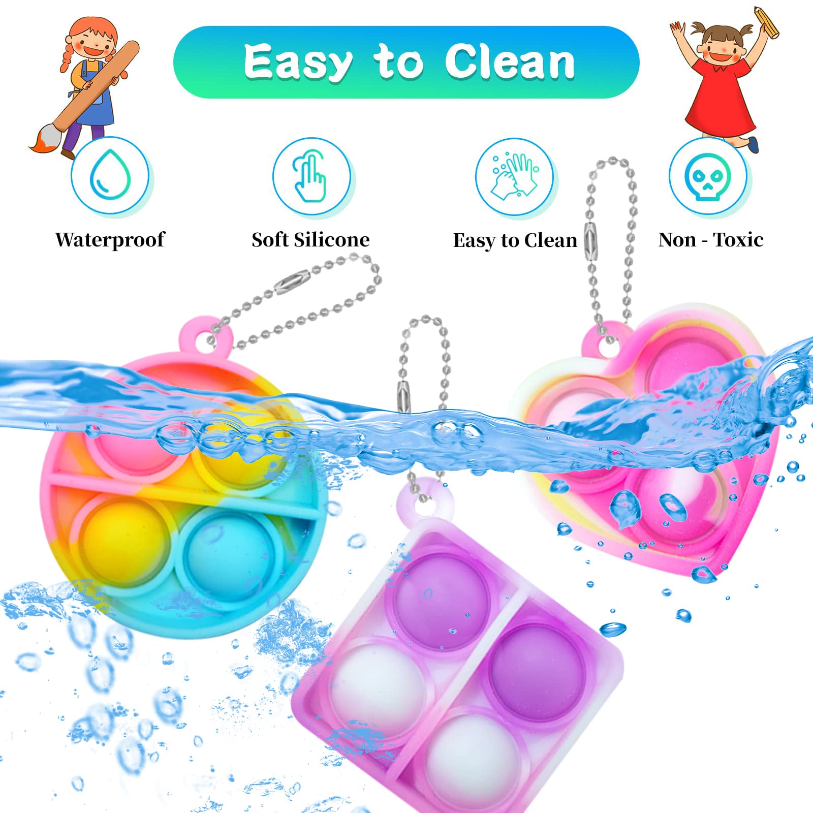 60 Pcs Mini Pop Fidget Keychain Toys Bulk - Sensory Stress Relief Fidgets for Kids Ages 4-12 - Perfect for Classroom Prizes, Party Favors, Easter Goodie Bags & Girls Birthday Gift Stuffers