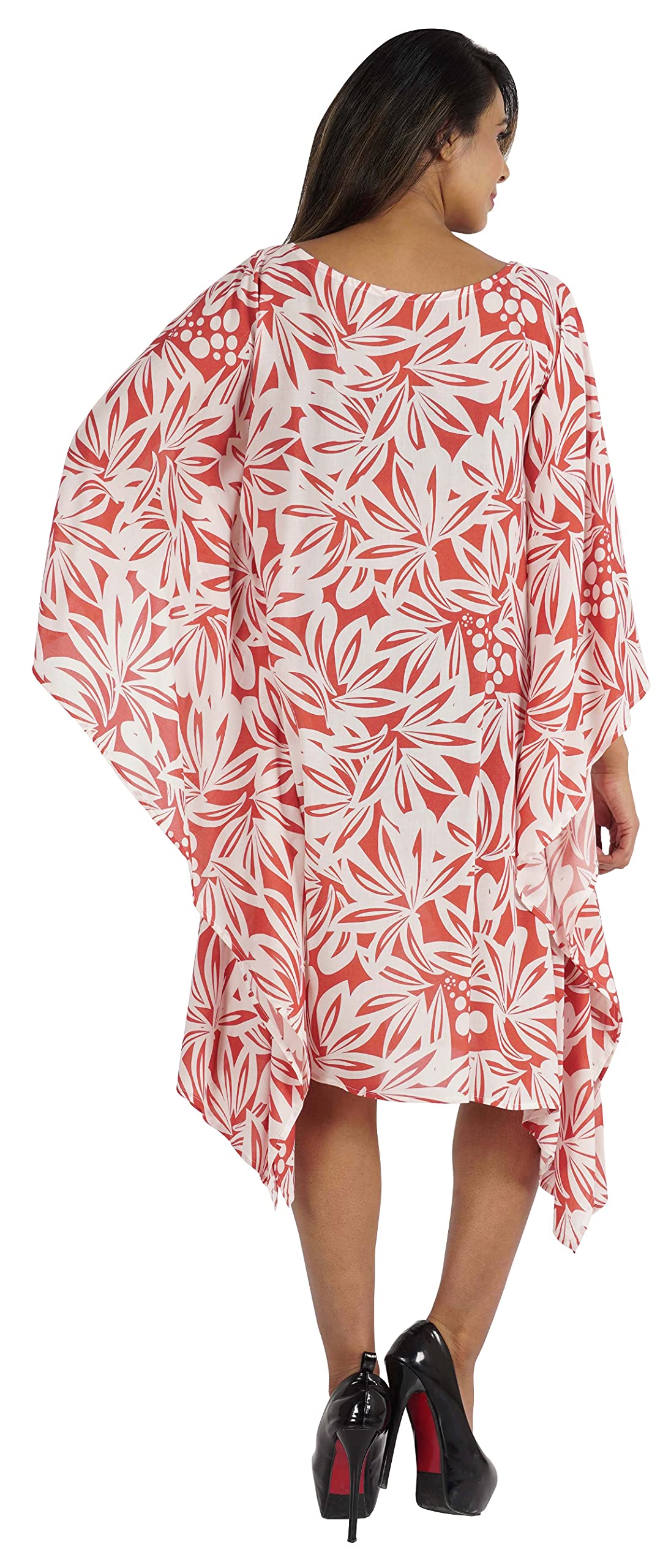 Moomaya Women's Short Kaftan Dress - Floral Printed Beach Cover Up, Swimsuit Cover Dress, Lightweight Summer Tunic for Pool, Vacation & Boho Outfits
