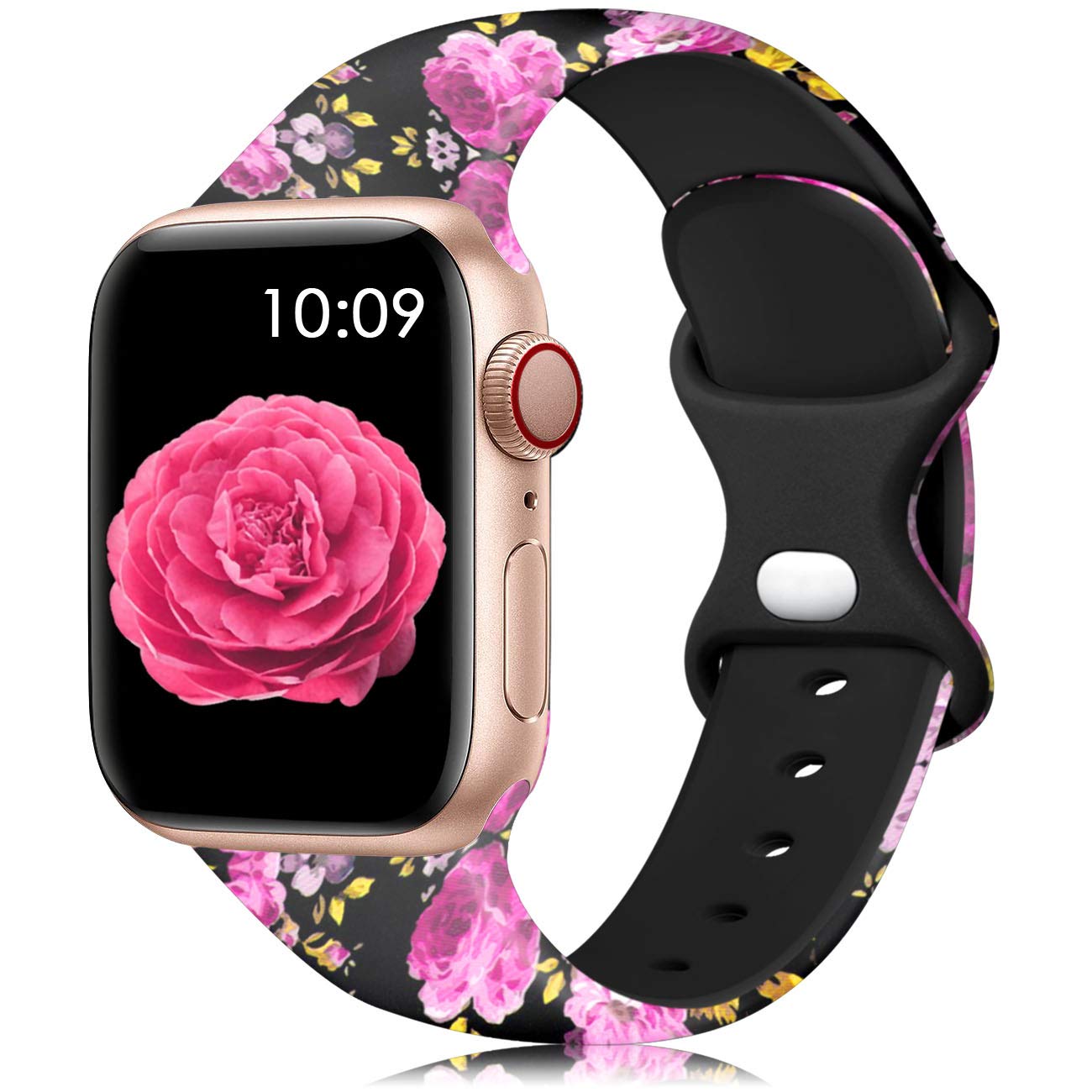 Lerobo Floral Print Silicone Replacement Band for Apple Watch Series 9/8/7/6/5/4/3/2/1 & SE - Compatible with 38mm 40mm 41mm Women's iWatch - Pink Flower Pattern (M/L Size) | Perfect for Workouts, Daily Wear & Fashion Accessories