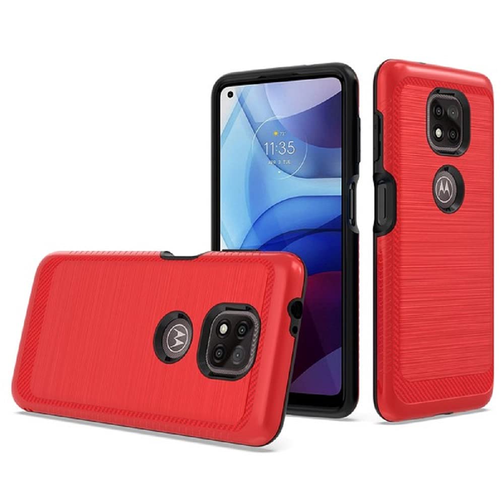 Shockproof Phone Case for Motorola Moto G Power (2021) - Dual Layer Protective Cover with Brushed Texture & Built-in Kickstand (Red) | Perfect for Work, Travel, and Everyday Use