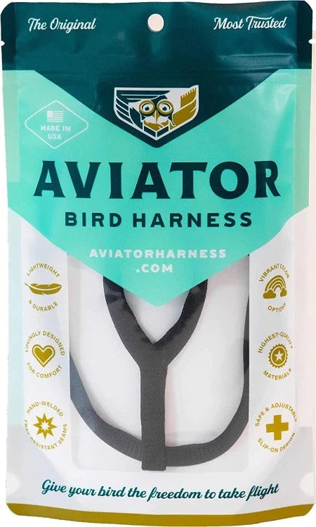 Aviator Harness Mini Black - Adjustable Bird Harness for Small Parrots & Cockatiels - Perfect for Outdoor Adventures & Safe Flight Training