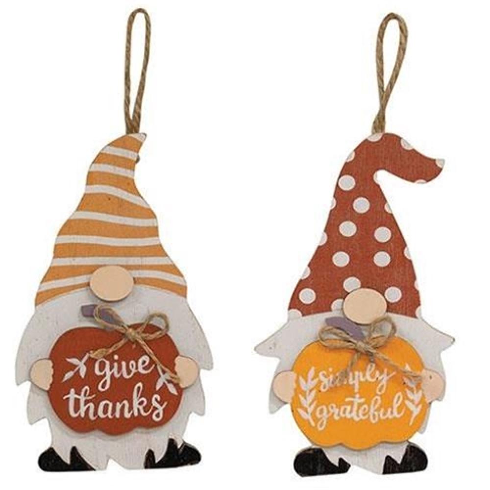 Pumpkin Gnome Wood Ornament Set of 2 - Handcrafted Fall Decor for Home, Garden & Halloween Display