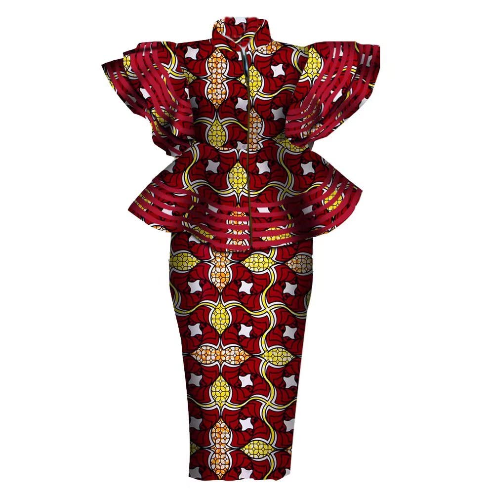 **African Print Dashiki Dress & Skirt Set for Women – Ankara Bazin Riche Zipper Top – Perfect for Parties, Weddings & Cultural Events**