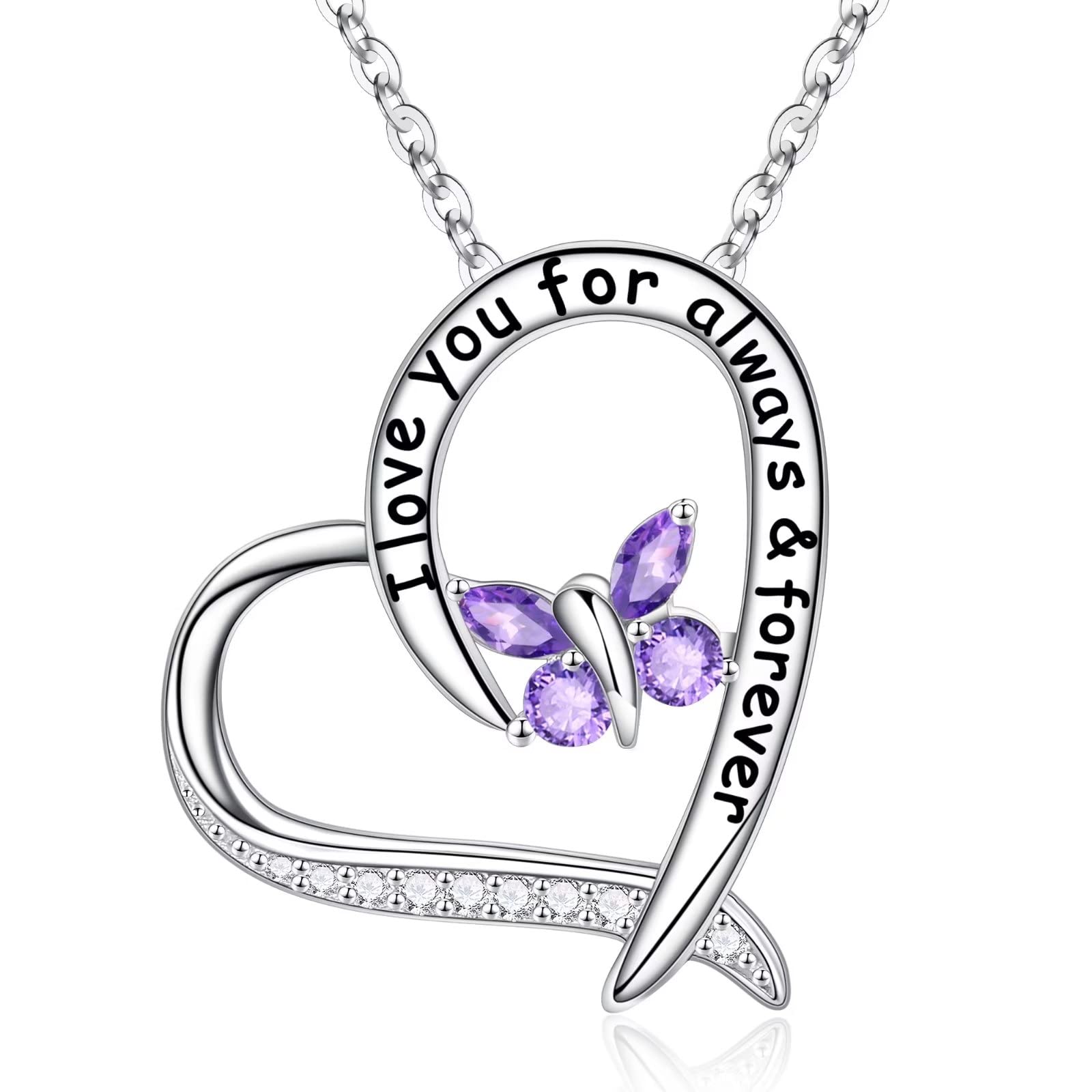 925 Sterling Silver Heart Butterfly Necklace with Birthstone - Elegant Valentines, Anniversary & Birthday Gift for Women, Mom | Perfect Mothers Day Jewelry Present for Her | Ideal for Romantic Dates, Special Occasions & Everyday Wear
