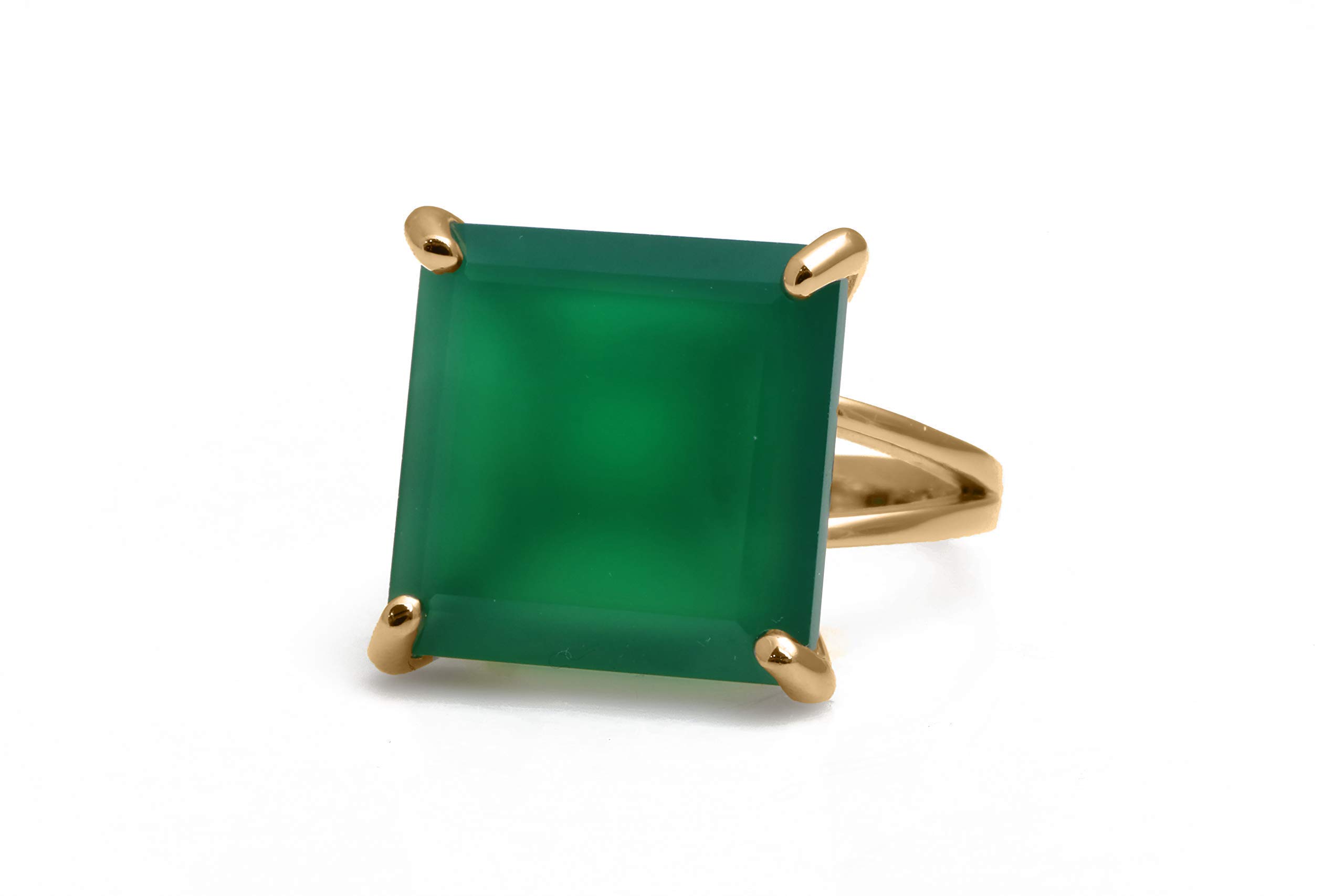 Elegant Green Onyx Rhodium Plated Silver Statement Ring | Handmade Gemstone Jewelry for Women | Perfect for Weddings, Parties & Unique Engagement | Fashion Accessory Gift in All Sizes with Gift Box