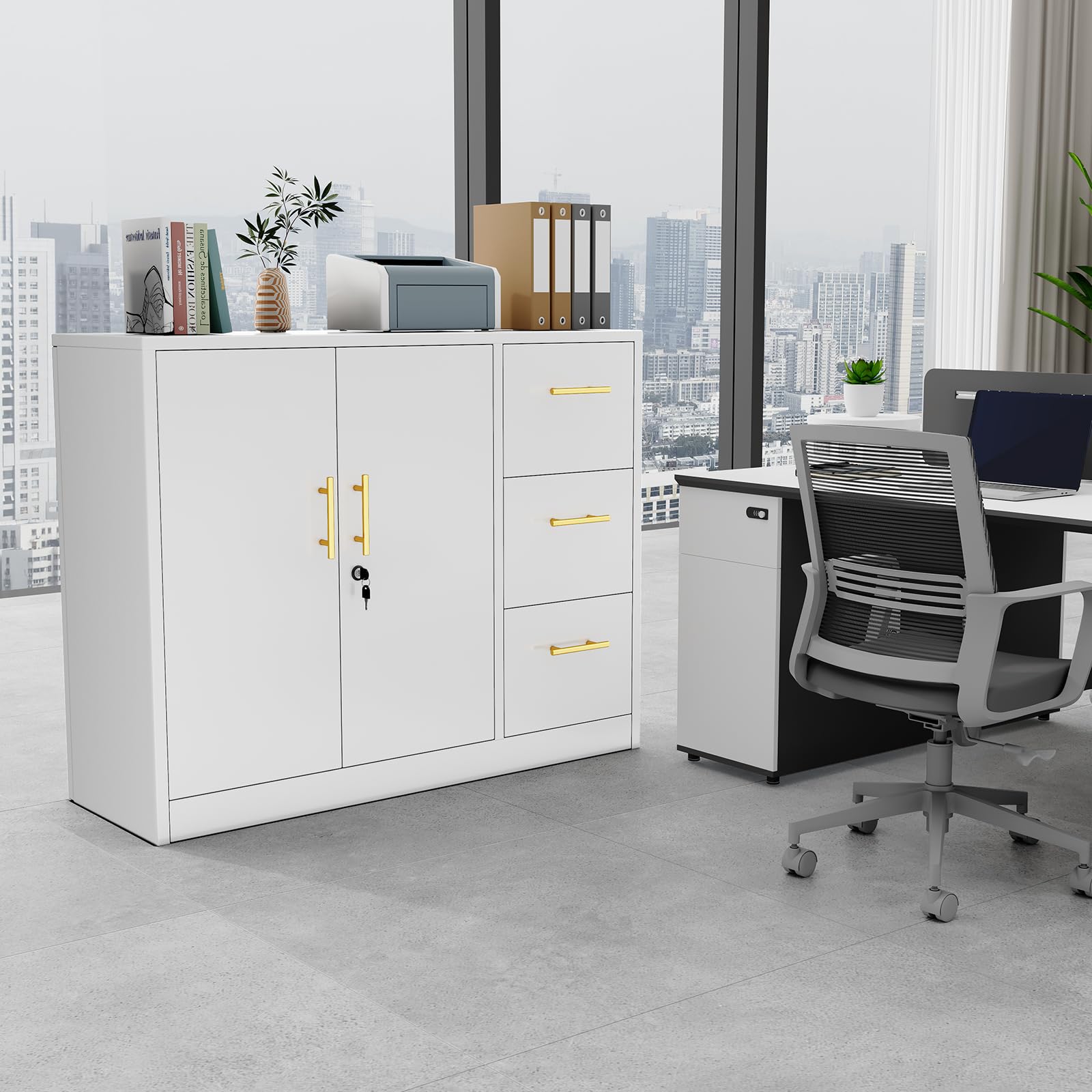 3-Drawer Lateral File Cabinet with Lock - Metal Filing Storage Cabinet for Office, Home, Garage, School & Gym - White - Perfect for Document Organization & Space Saving