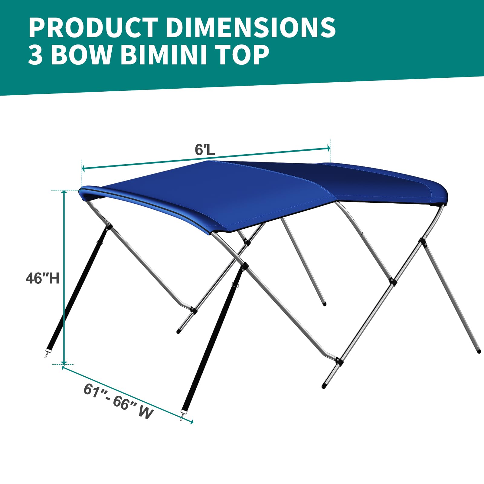 DoCred Foldable Bimini Top Boat Canopy Cover - 63