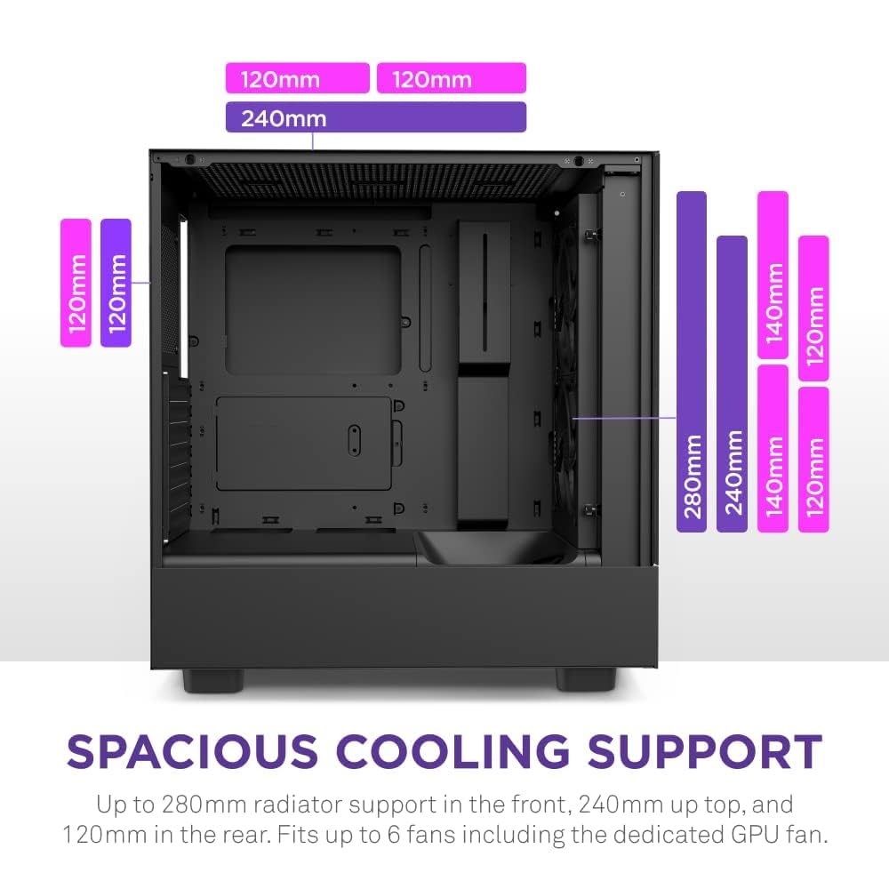 NZXT H5 Elite Compact ATX Mid-Tower PC Gaming Case - Tempered Glass Panels, RGB Lighting & 2x140mm Fans | Perfect for Gaming Rigs & Streaming Setups | Black (CC-H51EB-01)