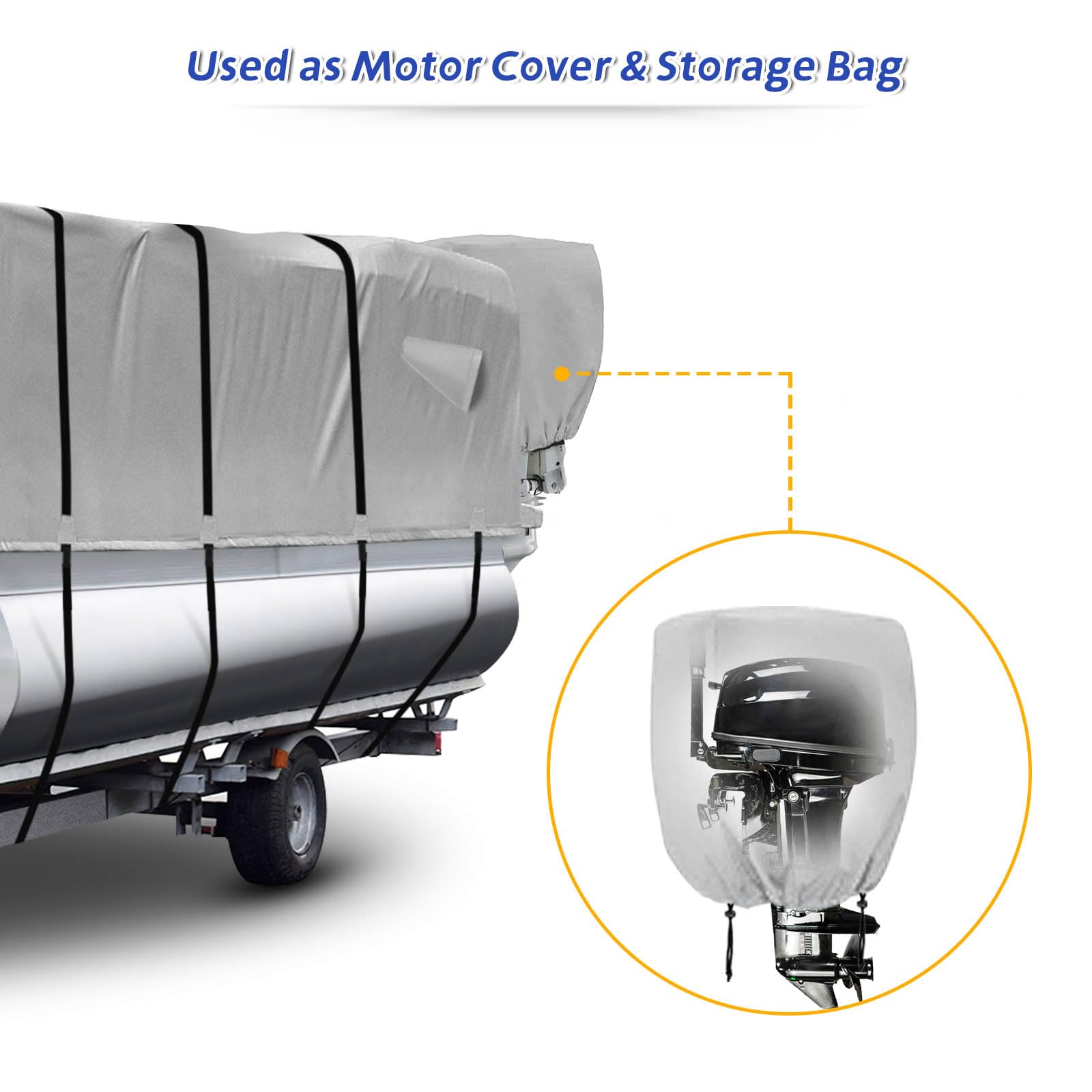 Heavy Duty 1200D Waterproof Pontoon Boat Cover with Poles & Motor Cover - Grey, Fits 17-20ft Boats - Ideal for Outdoor Storage & Marine Protection