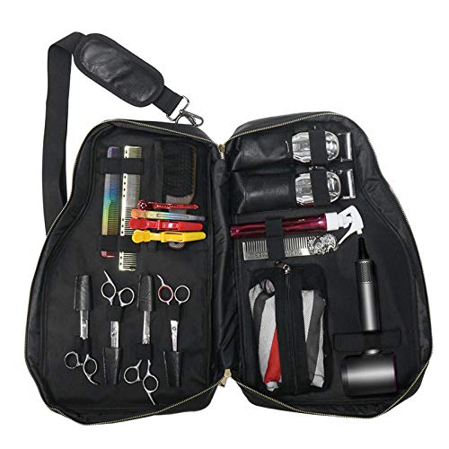 Multi-Function Hair Styling Tool Storage Bag - Black Artificial Leather Cosmetic Backpack for Hairdressers | Portable Travel Organizer for Hair Dryer, Scissors & Comb | Perfect for Salon Professionals & On-the-Go Stylists