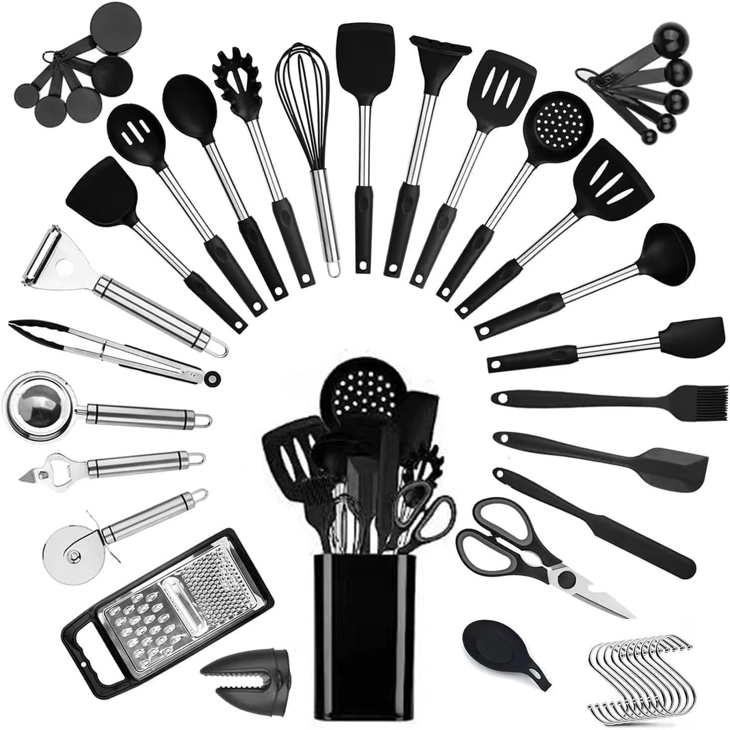 Nonstick Silicone Kitchen Utensil Set - 46pcs Cooking Tools for Pots & Pans