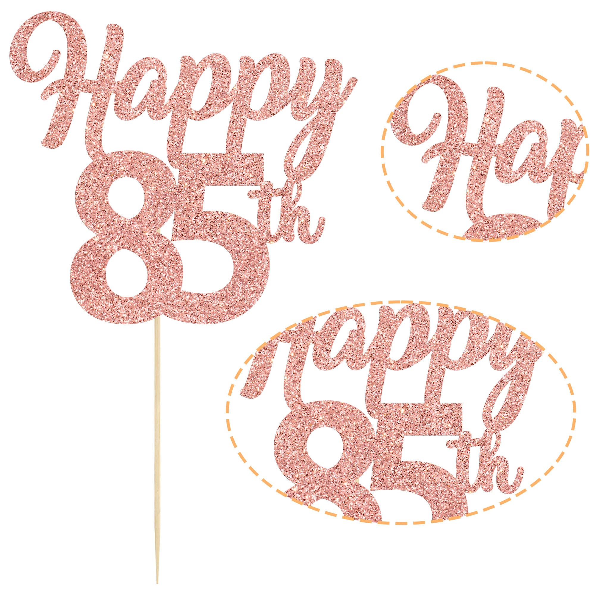 3Pcs Rose Gold Glitter 85th Birthday Cake Topper - Happy 85th Cake Decorations for Anniversary Party, Wedding & Celebration - Perfect for 85th Birthday Cakes, Cupcakes & Desserts