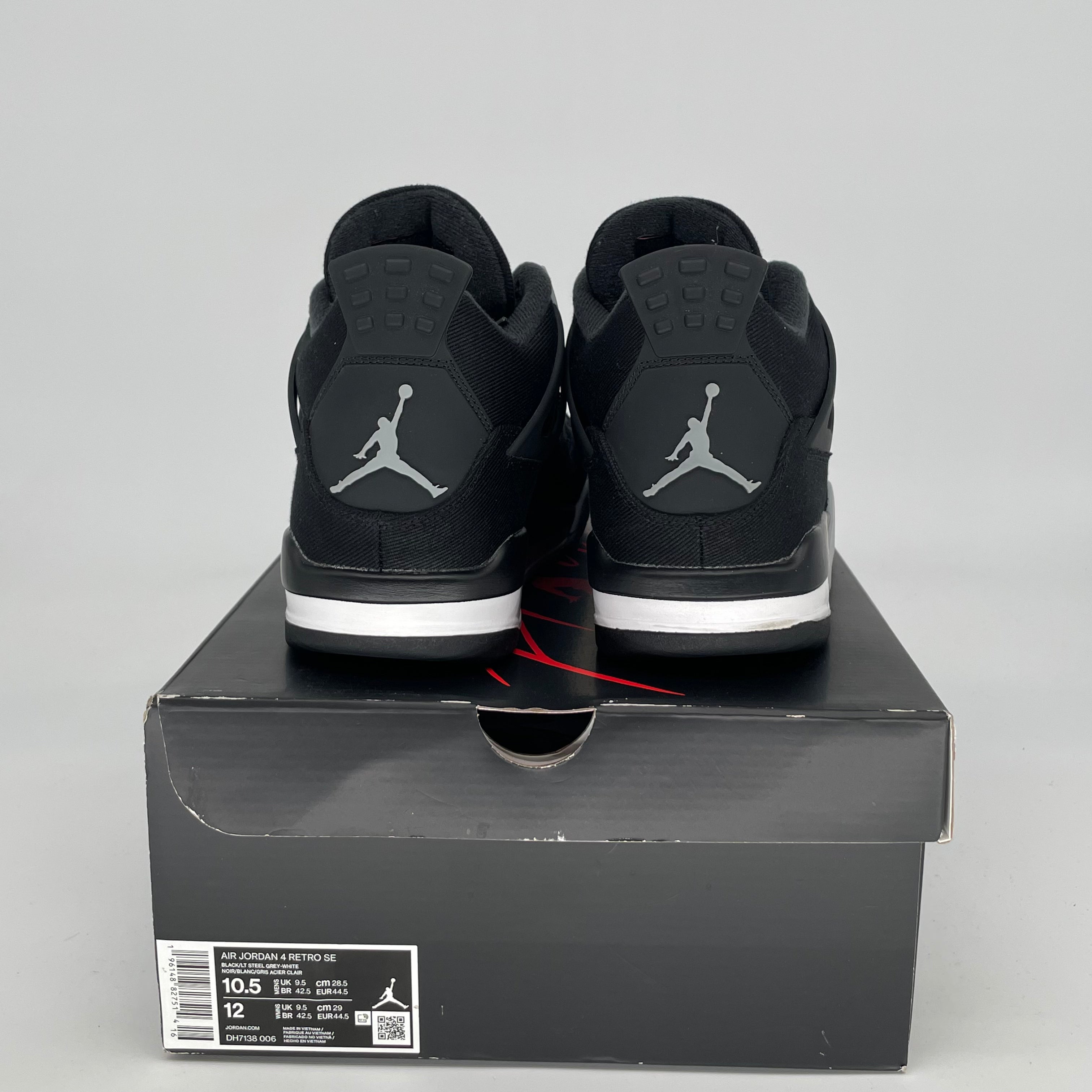 AIR JORDAN 4 Black Canvas Men's Sneakers - Size 10.5/12W (DH7138-006) - Retro Basketball Shoes for Streetwear & Casual Outfits