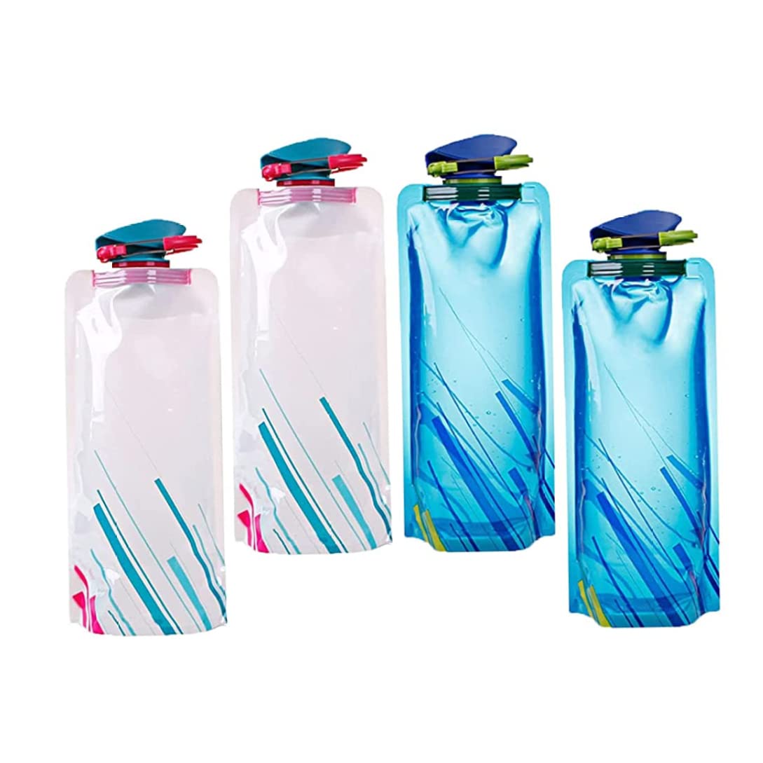Eioflia 4 Pack Collapsible Water Bottles - BPA Free Foldable Drinking Water Bags for Hiking, Camping, Running & Outdoor Sports - Lightweight Flat Water Bottle for Travel, Gym & Emergency Kits