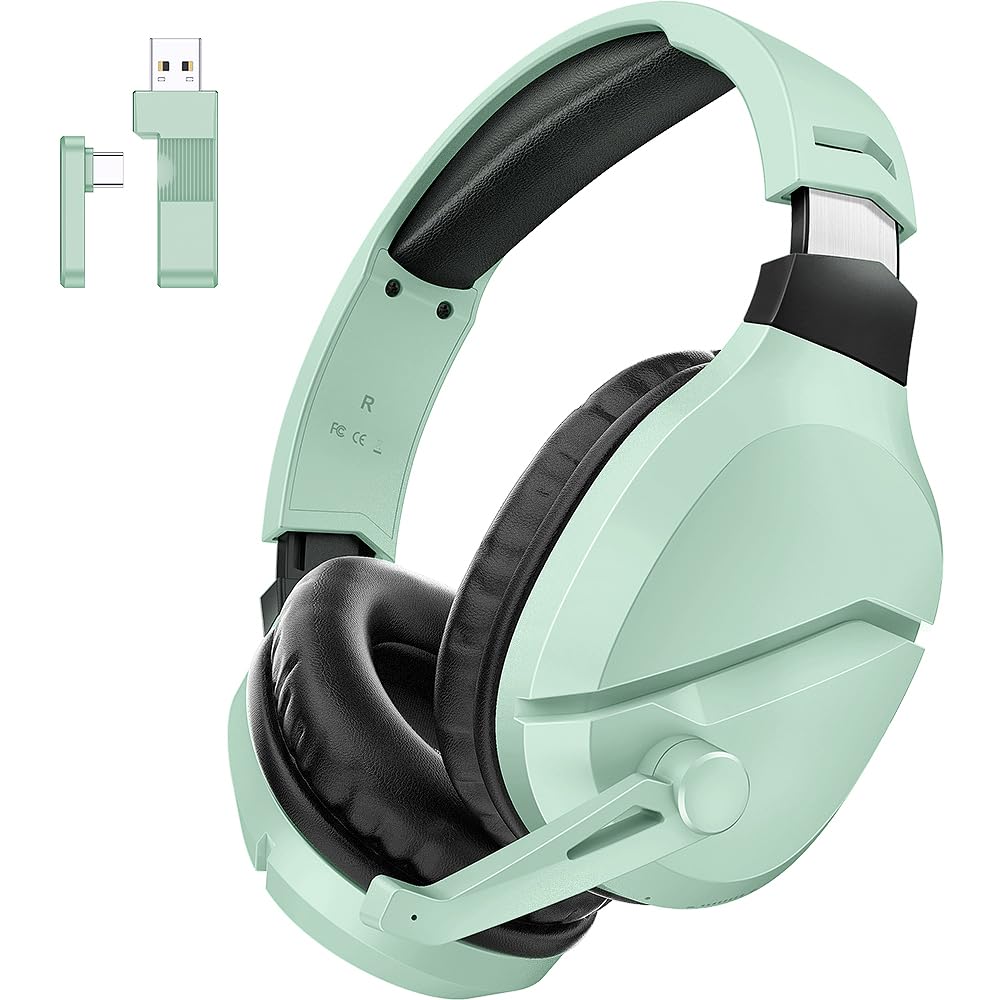 Wireless Gaming Headset with Noise Canceling Mic for PS5, PC, PS4 - 2.4G/Bluetooth Headphones with USB-C & Wired Controller Mode (Green) | Perfect for Competitive Gaming & Online Chat
