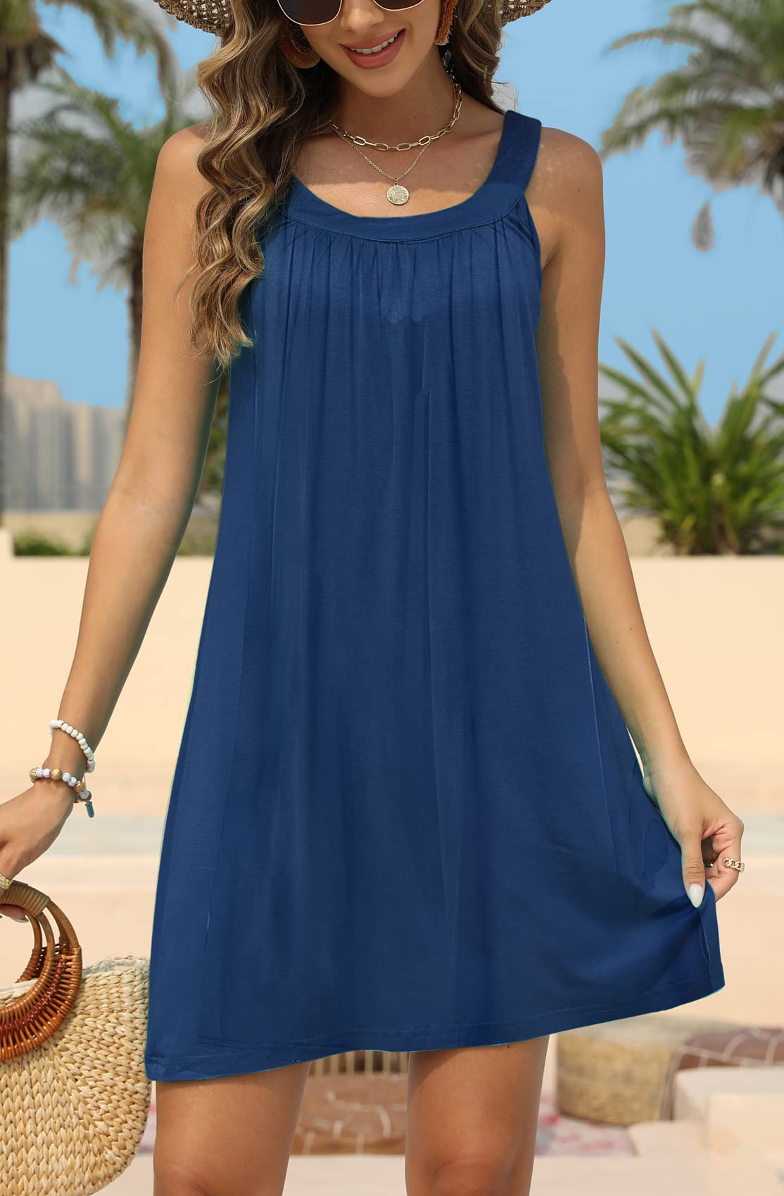 Bluetime Women's Sleeveless Halter Floral Beach Cover Up Dress - Lightweight Swimsuit Coverup for Pool, Vacation & Summer Outfits