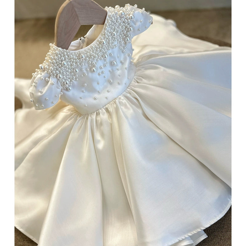 Baby Girls Satin Princess Birthday Party Dress - Elegant Toddler Formal Gown for 1st Birthday, Christening & Special Occasions