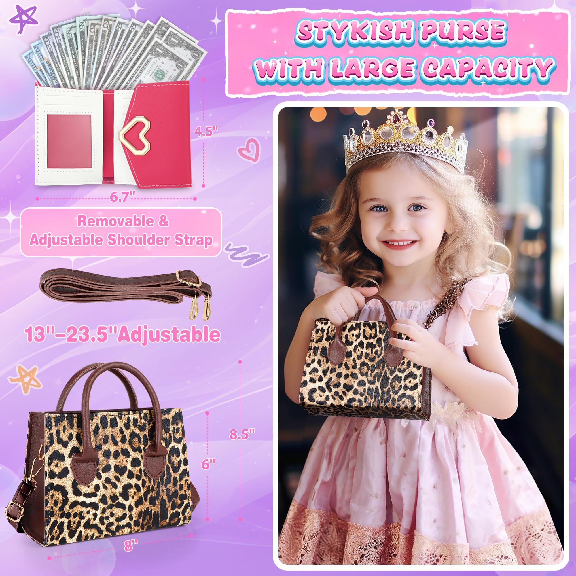 GIFTINBOX Pretend Play Toddler Purse for Girls Age 3-8 - Princess Toy Handbag with Accessories for Kids - Best Birthday Gift for 3 4 5 6 7 8 Year Old Girls - Perfect for Role Play, Dress Up & Tea Party Fun
