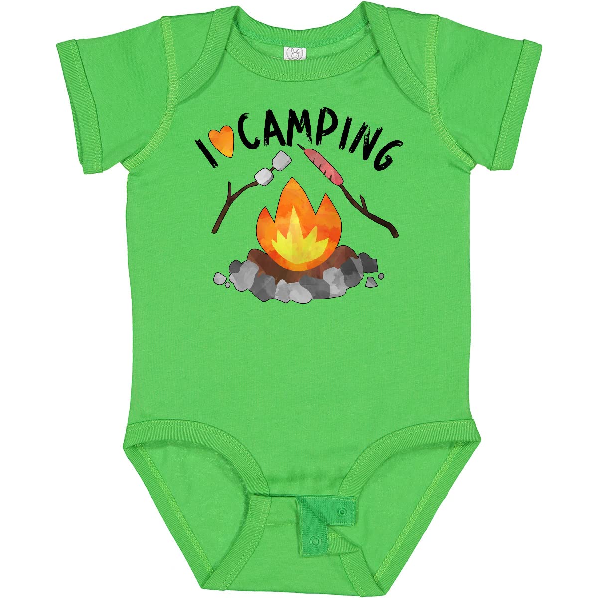 Inktastic I Love Camping Baby Bodysuit - Cute Campfire, Hot Dog & Marshmallows Design - Perfect for Outdoor Adventures, Family Trips & Baby Photoshoots