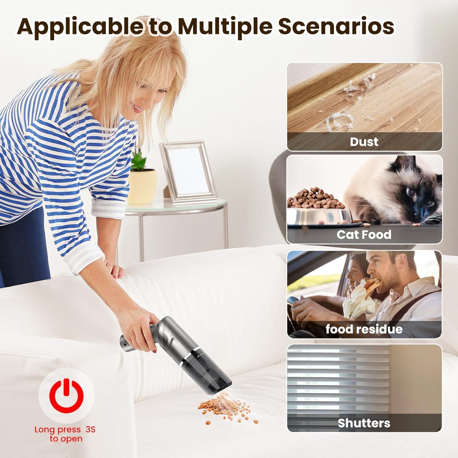 Cordless Handheld Car Vacuum Cleaner 120W - Portable for Home, Car & Office