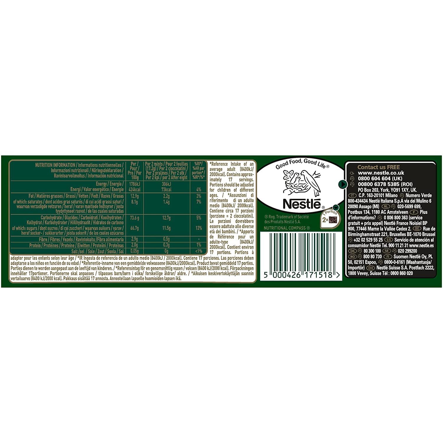 Nestle After Eight Mint Chocolate Thins - 7.05 oz (Pack of 6) | Delicious Dark Chocolate with Refreshing Mint Filling | Perfect for Dinner Parties, Gifts & Holiday Treats