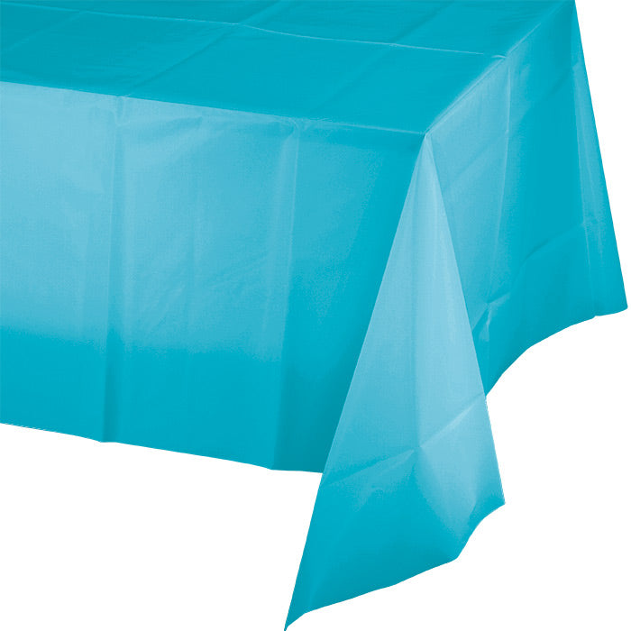 12-Pack Bulk Bermuda Blue Plastic Table Covers - Waterproof Disposable Tablecloths for Parties, Picnics & Outdoor Events