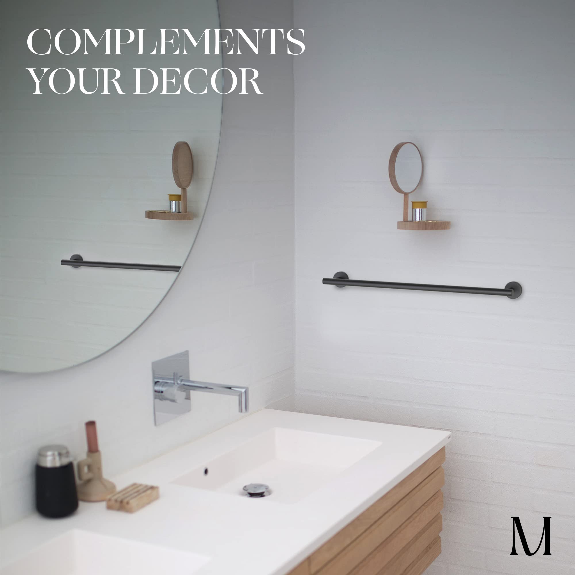 24 Inch Matte Black Towel Bar - Heavy Duty Stainless Steel SUS 304 Bathroom Towel Holder - Wall Mounted Towel Rack for Bathroom & Kitchen - Durable Hand Towel Storage Solution - Perfect for Modern Homes, Spas and Hotels