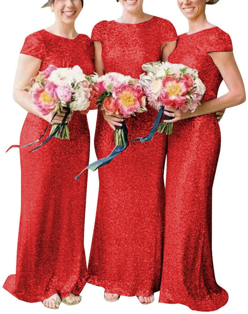 Royal Blue Sequin Mermaid Bridesmaid Dresses for Women - Short Sleeve Formal Gowns for Weddings, Prom & Evening Parties