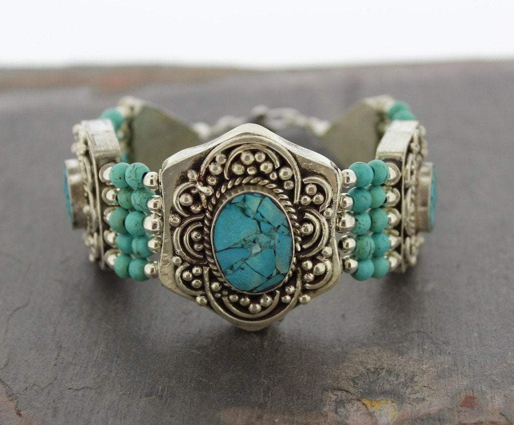 Authentic Himalayan Turquoise Tibetan Bracelet - Handmade Spiritual Jewelry for Women & Men - Perfect for Meditation, Yoga & Boho Fashion