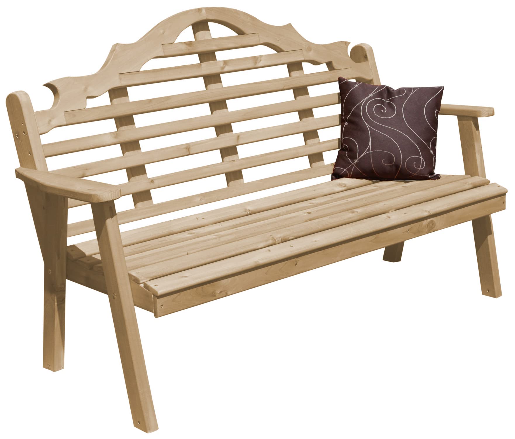 Furniture Barn USA 6 Foot Pine Marlboro Garden Bench - Unfinished Wood Outdoor Seating for Patio, Garden, and Backyard