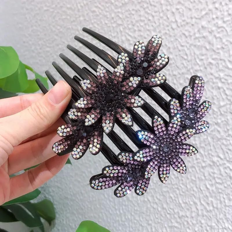 VSAKSH Rhinestone Flower Hair Clips for Women - Decorative Side Combs Hairpins, Wedding Party & Daily Hair Accessories - Perfect for Bridal, Prom, Date Night & Special Occasions