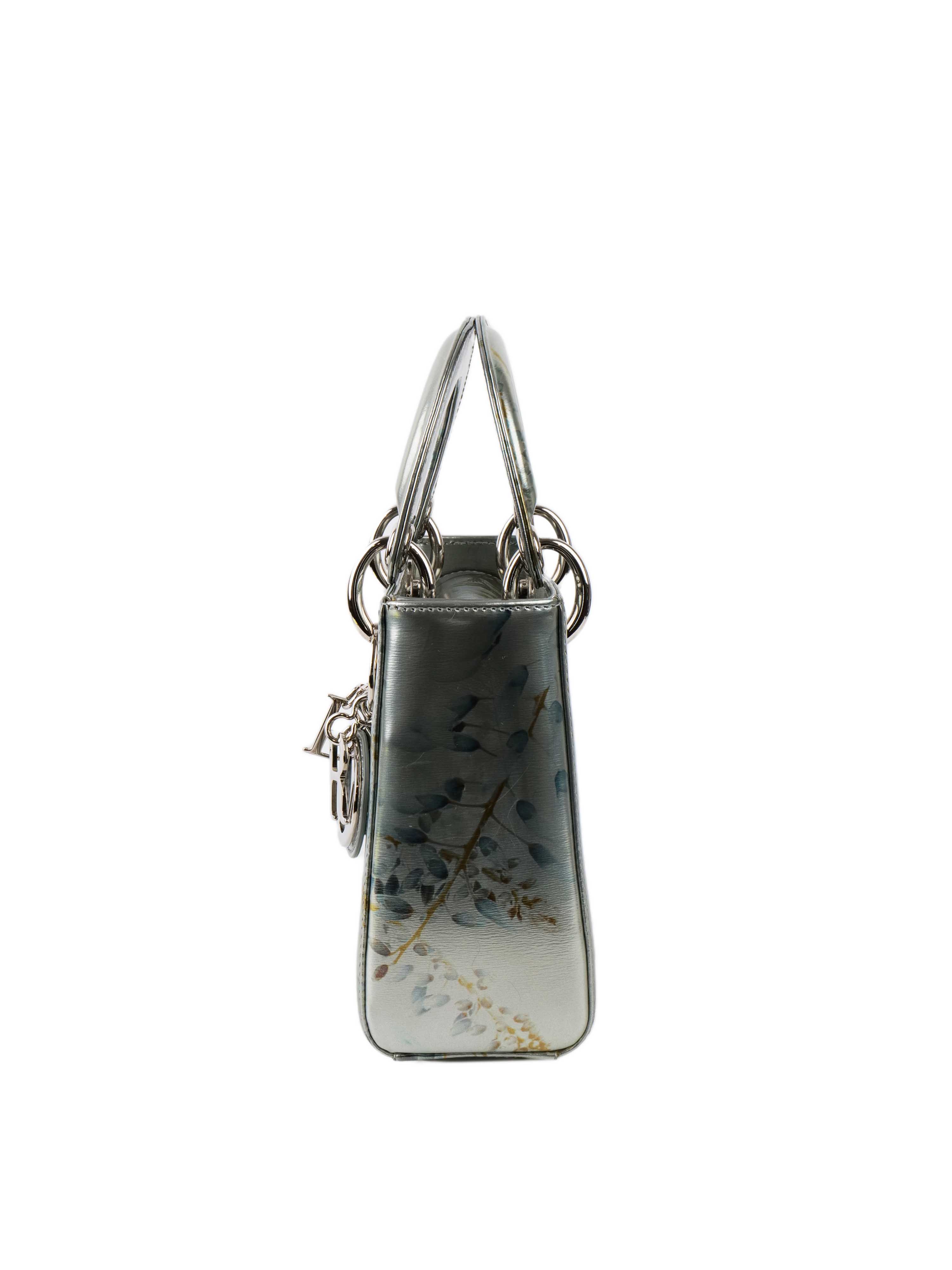 Dior 2015 Limited Edition Metallic Grey Mini Lady Dior Handbag - Luxury Designer Crossbody Purse for Women, Perfect for Evening Parties & Special Occasions