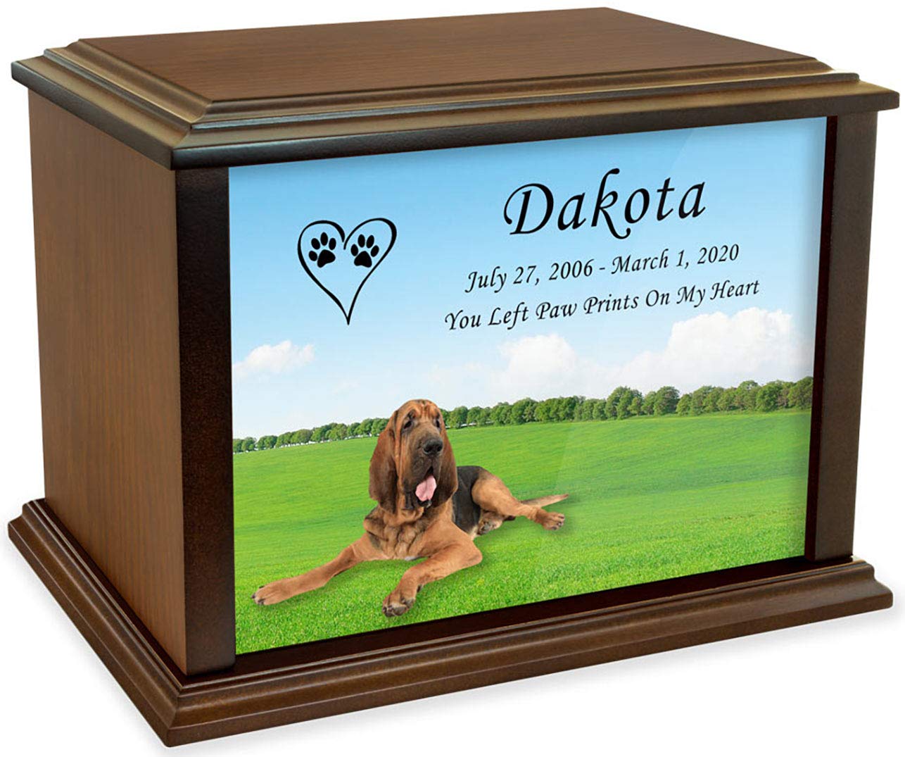 Custom Engraved Bloodhound Pet Memorial Urn for Ashes - Large Wooden Cremation Urn Holds Pets Up to 225lbs - Personalized Dog Keepsake for Home Memorial Display