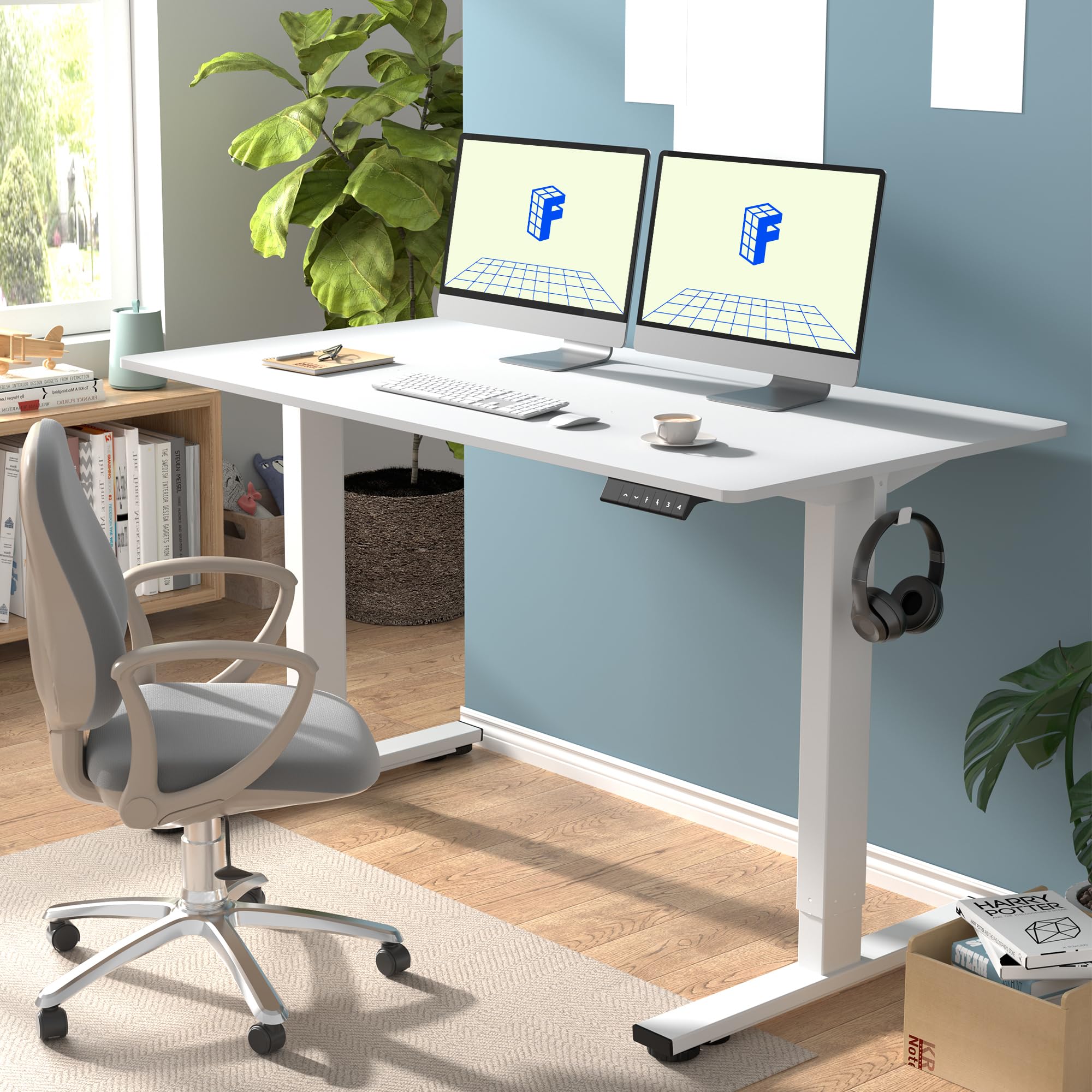 FLEXISPOT EN1 Electric Standing Desk 55 x 28 Inches - Adjustable Height Computer Desk for Home Office, White Frame with 55