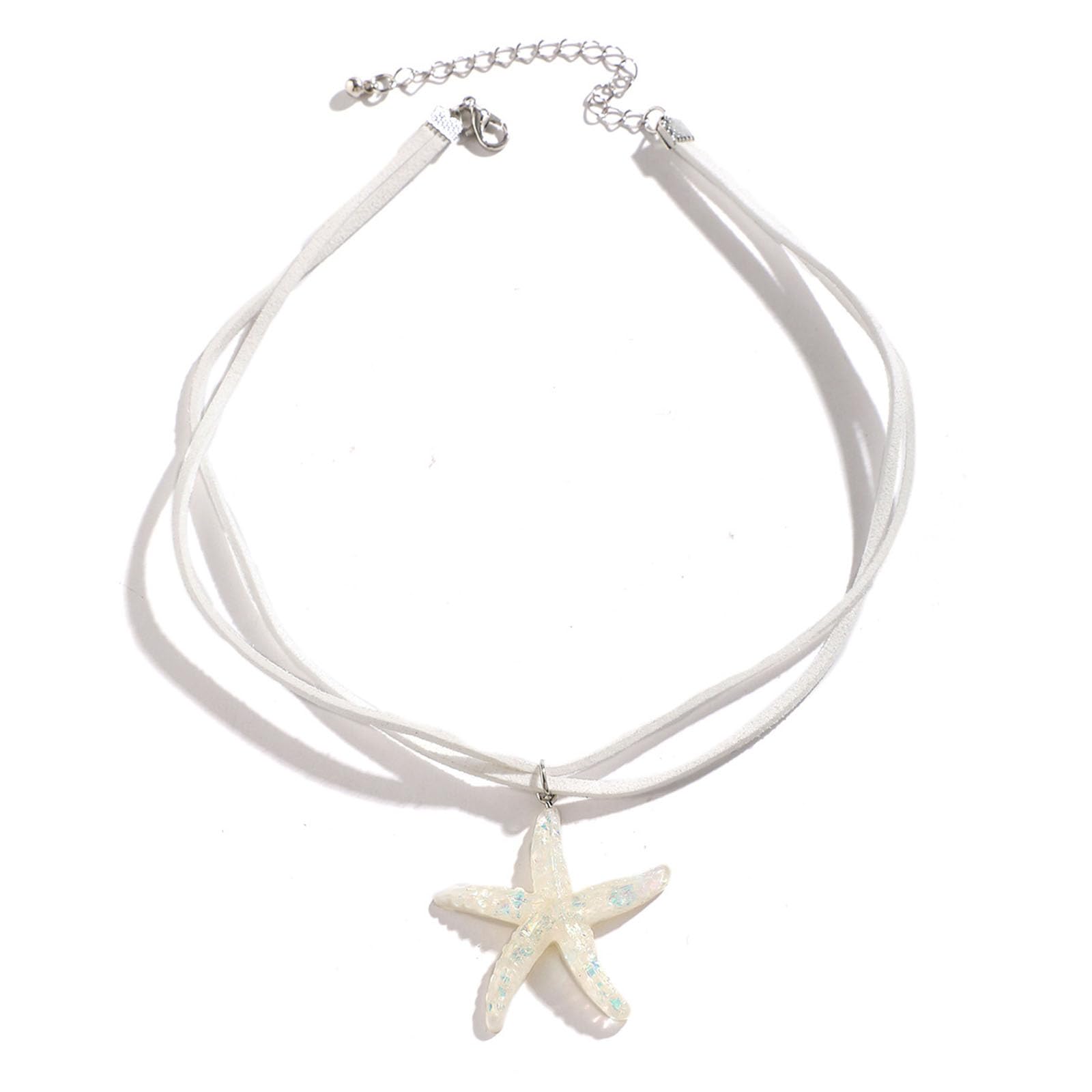 Rrdaily Starfish Fringe Necklace - Boho Layered Starfish Pendant Choker with White Velvet, Summer Beach Jewelry for Women | Perfect for Vacation, Seaside Parties & Boho Fashion Accessories