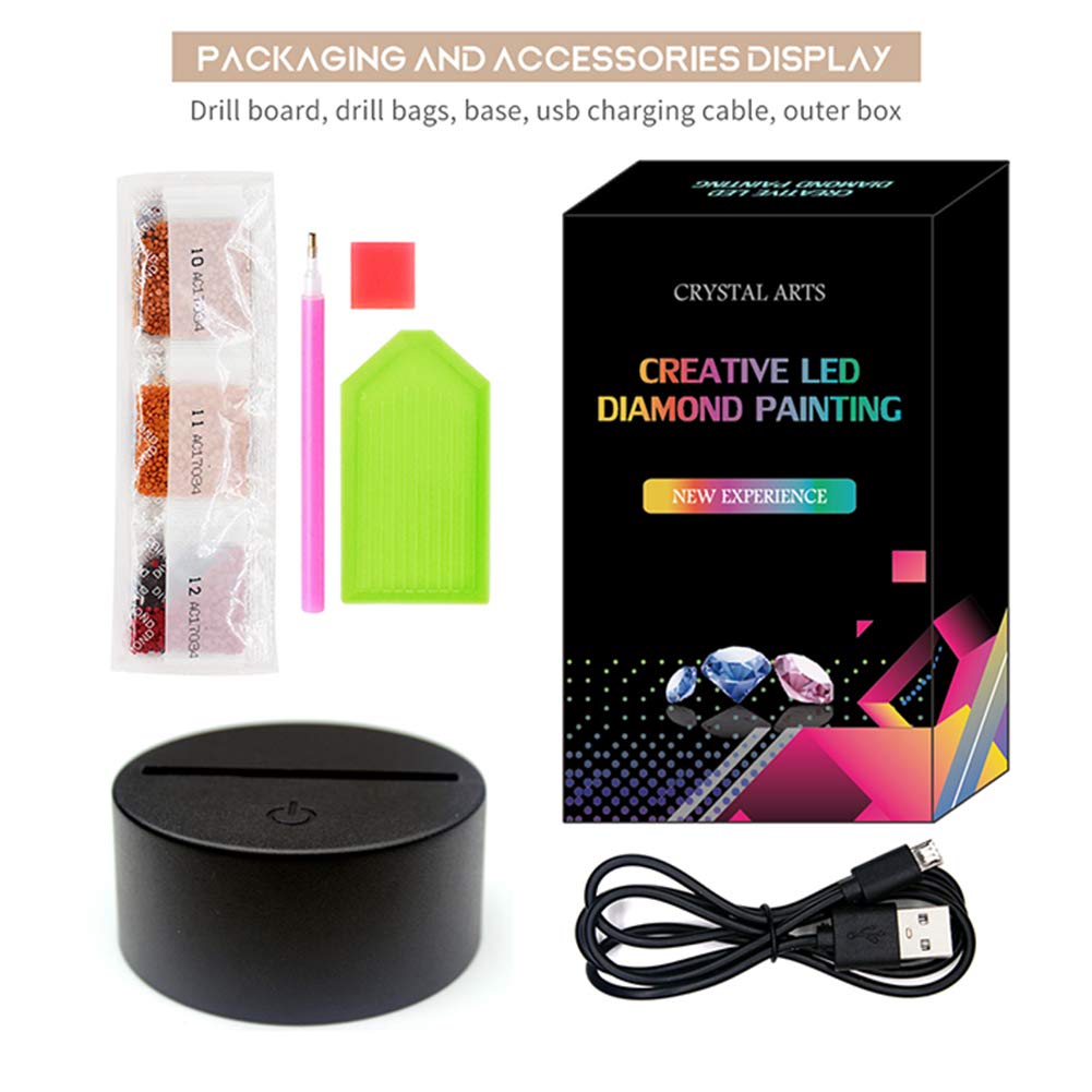 DIY Diamond Painting LED Light Moon Bear Embroidery Night Lamp - Home Decor Gift for Kids & Adults - Perfect for Bedroom, Nursery, Living Room Night Light & Wall Art Decoration