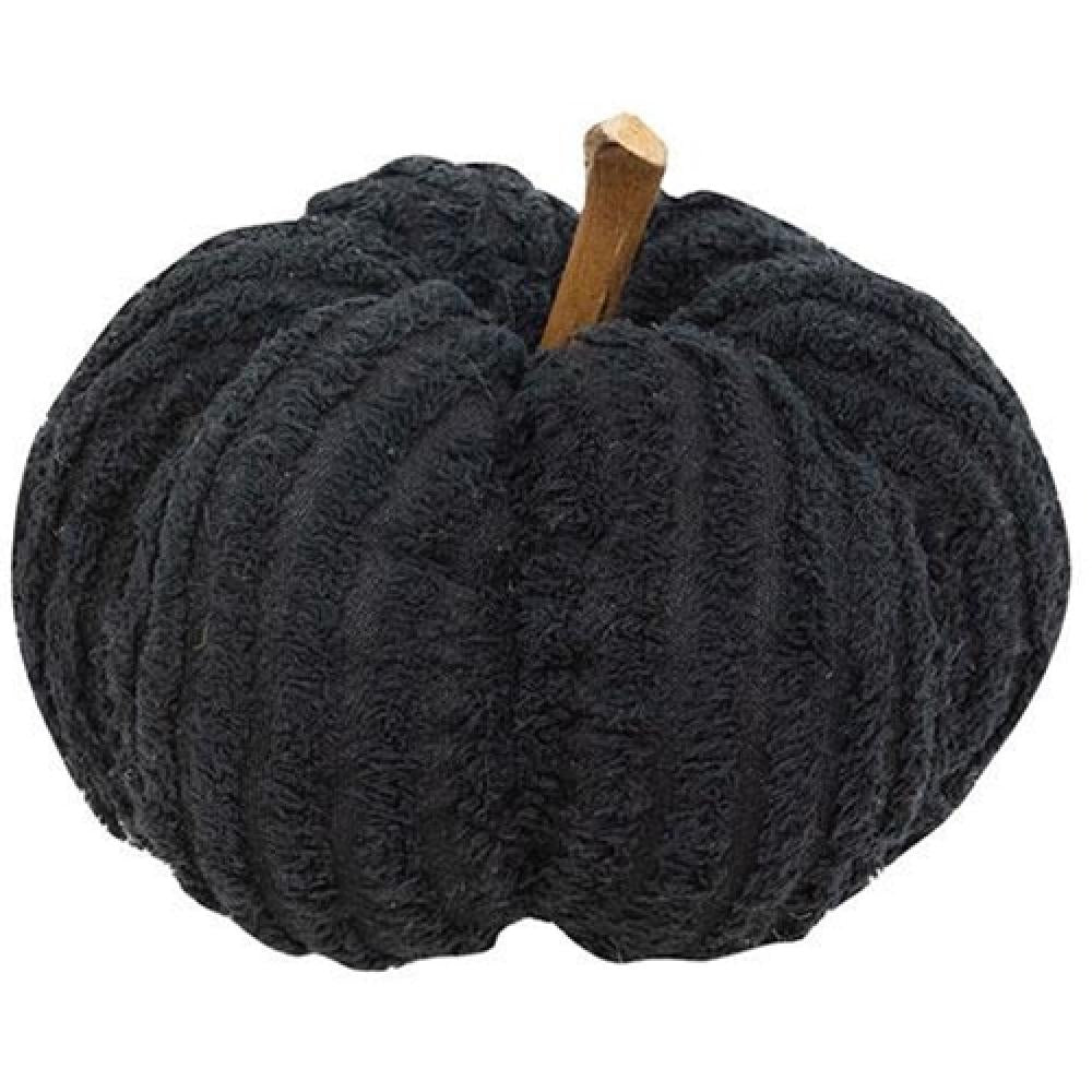 Soft Black Chenille Stuffed Pumpkin Plush Toy - 5.75 Inch Fall Decor for Home, Nursery, Halloween & Thanksgiving Decorations