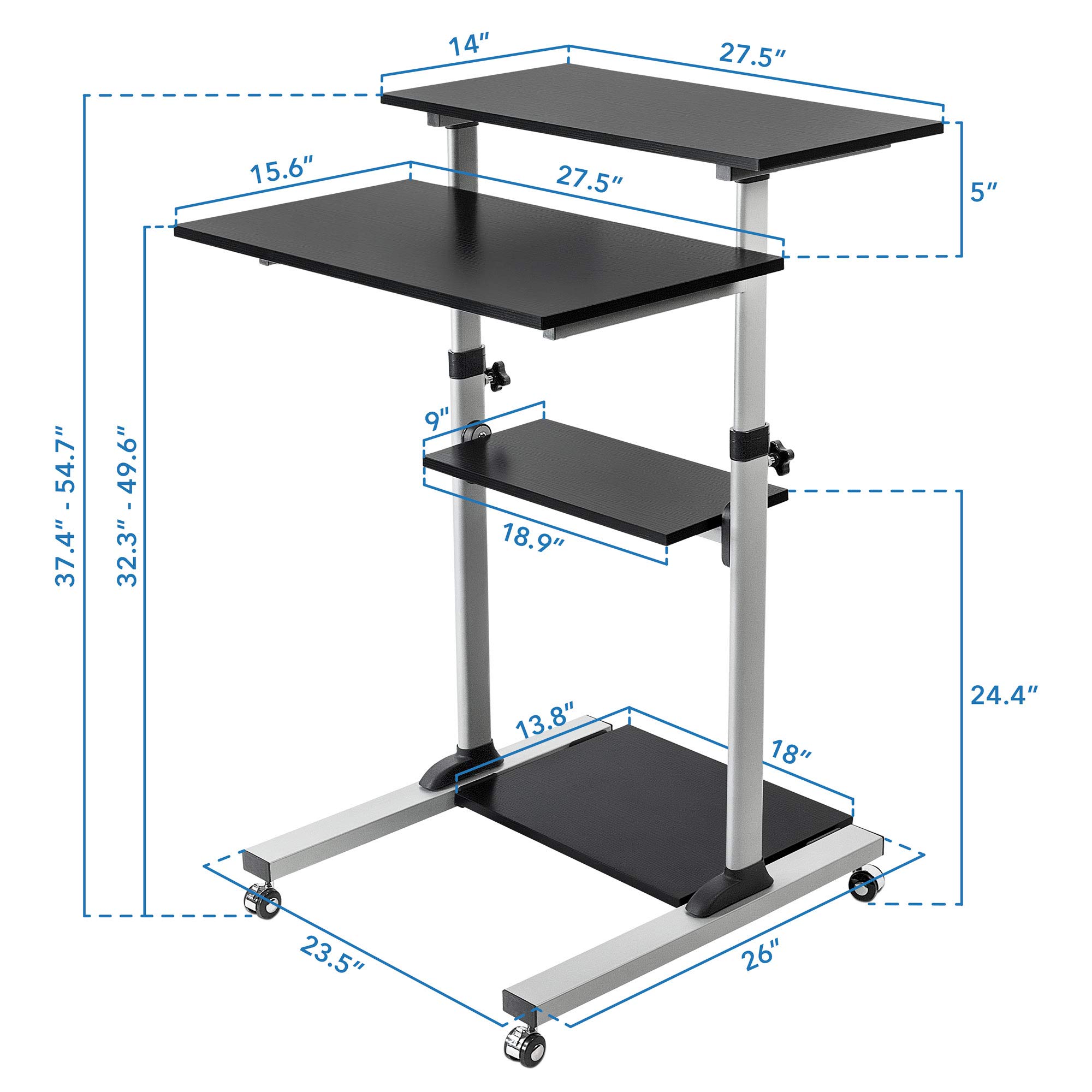 Mount-It! Adjustable Height Rolling Desk - 27.5