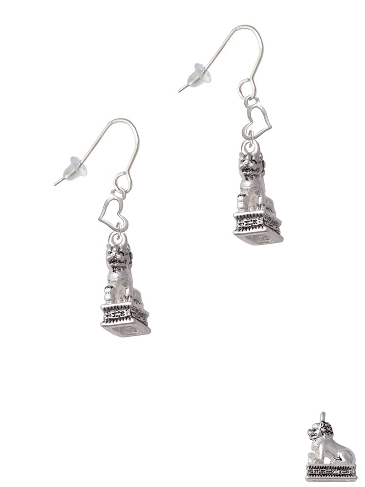 Silver Fu Dog Heart French Earrings - Perfect for Casual & Formal Wear
