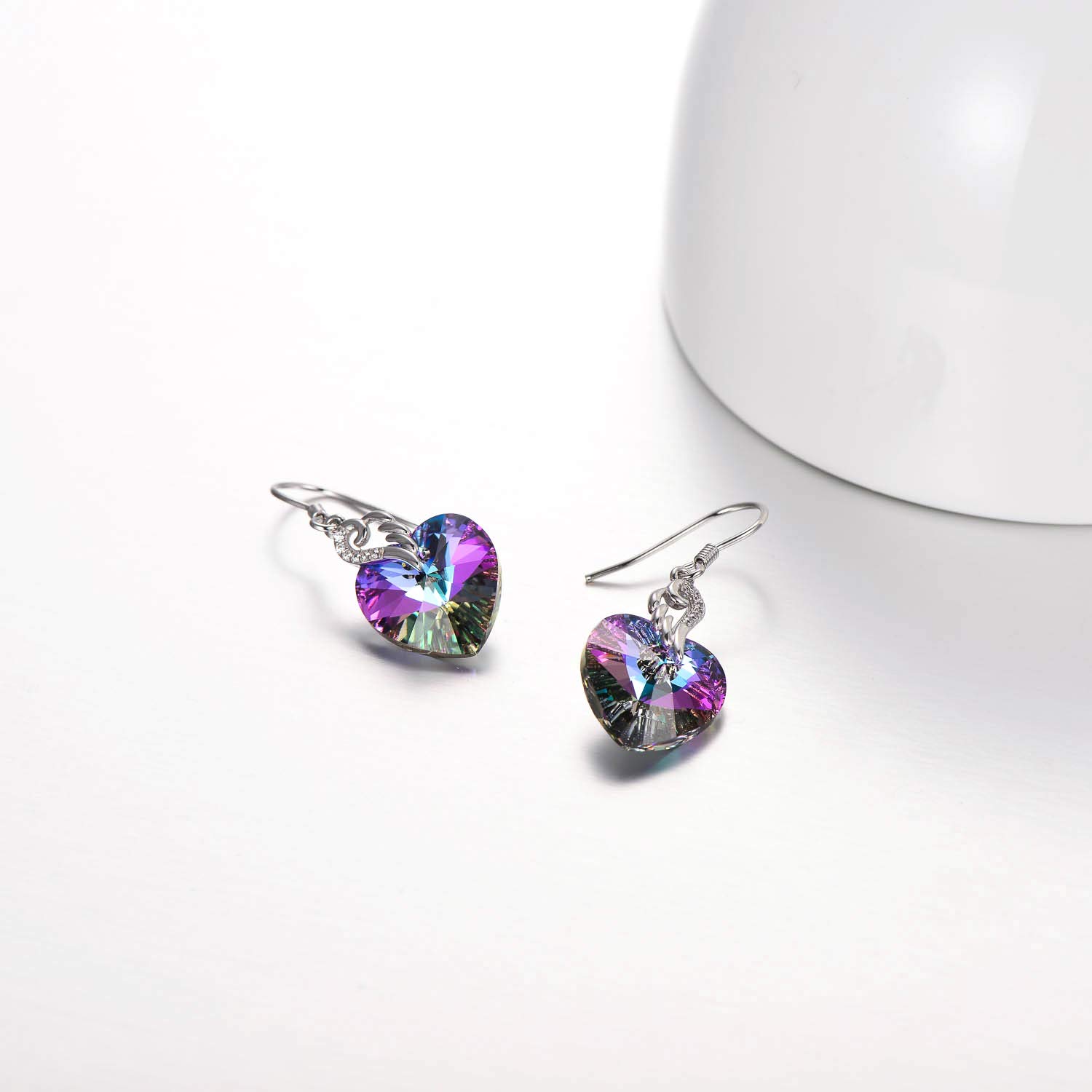 AOBOCO Sterling Silver Love Heart Dangle Drop Earrings with Sparkling Crystals - Elegant Fine Jewelry Gift for Women, Anniversary, Birthday, Christmas & Holiday - Perfect for Date Night, Wedding & Special Occasions