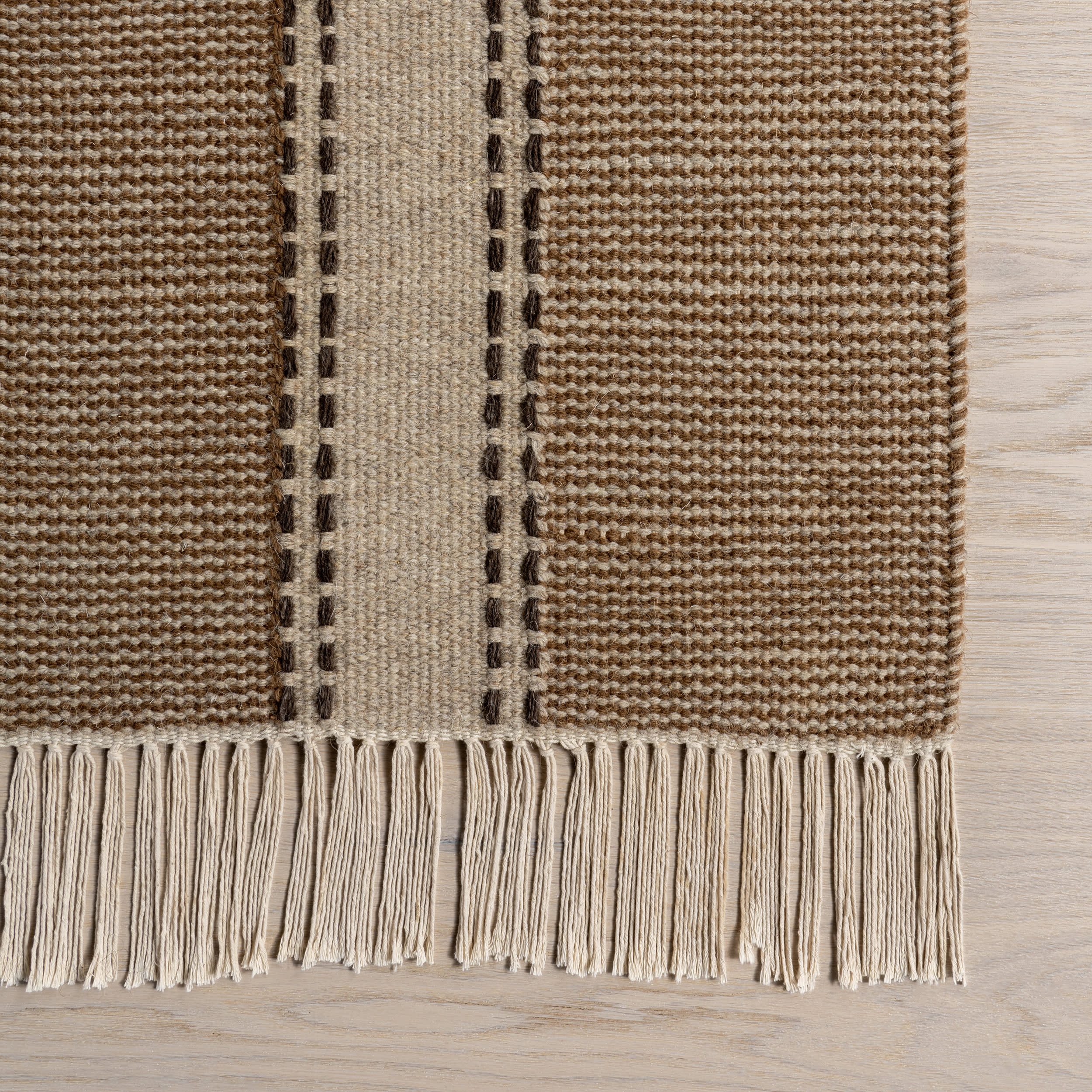 Premium Corbett Fringed Wool Rug - Soft Beige Bohemian Style Area Rug for Living Room, Bedroom & Home Decor