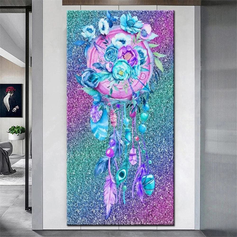 5D DIY Diamond Painting Kits for Adults - Full Drill Feather Flower Diamond Art by Numbers Kit with Crystal Rhinestones, Round Drill 70x140cm - Home Wall Decor, Stress Relief, Creative Gift Idea for Women & Beginners