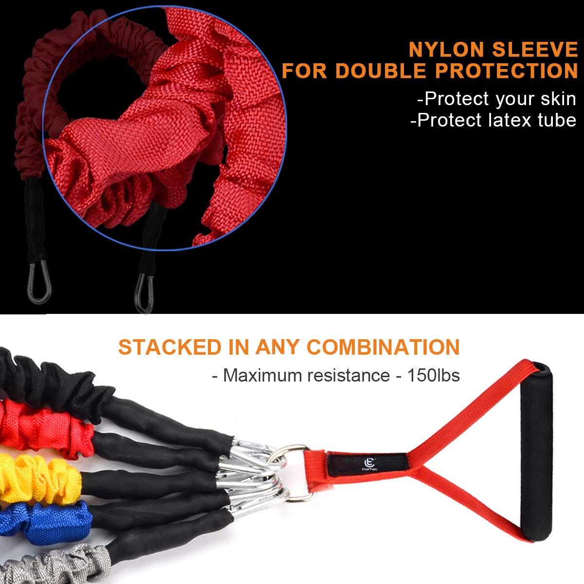 COITEK 14-Piece Resistance Bands Set - 20lbs to 40lbs Exercise Tubes with Nylon Handles, Door Anchor & Ankle Strap (Supports up to 150lbs) - Perfect for Home Workouts, Yoga, Strength Training & Physical Therapy