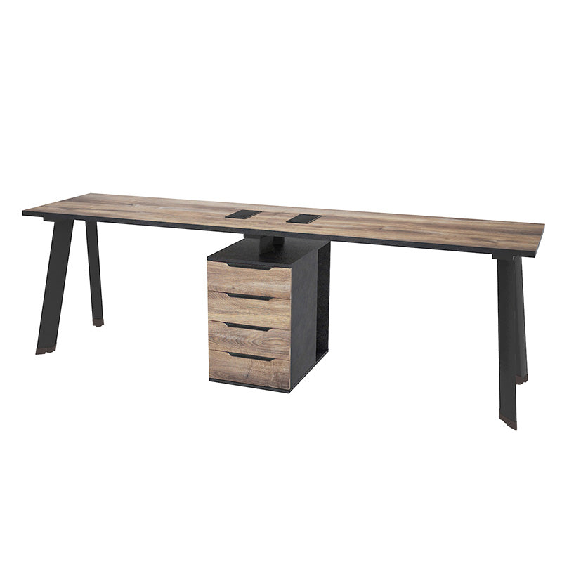 ARTO 2-Person Workstation Desk with Cabinet - 2.4M Warm Oak & Black Finish - Perfect for Home Office & Shared Workspaces