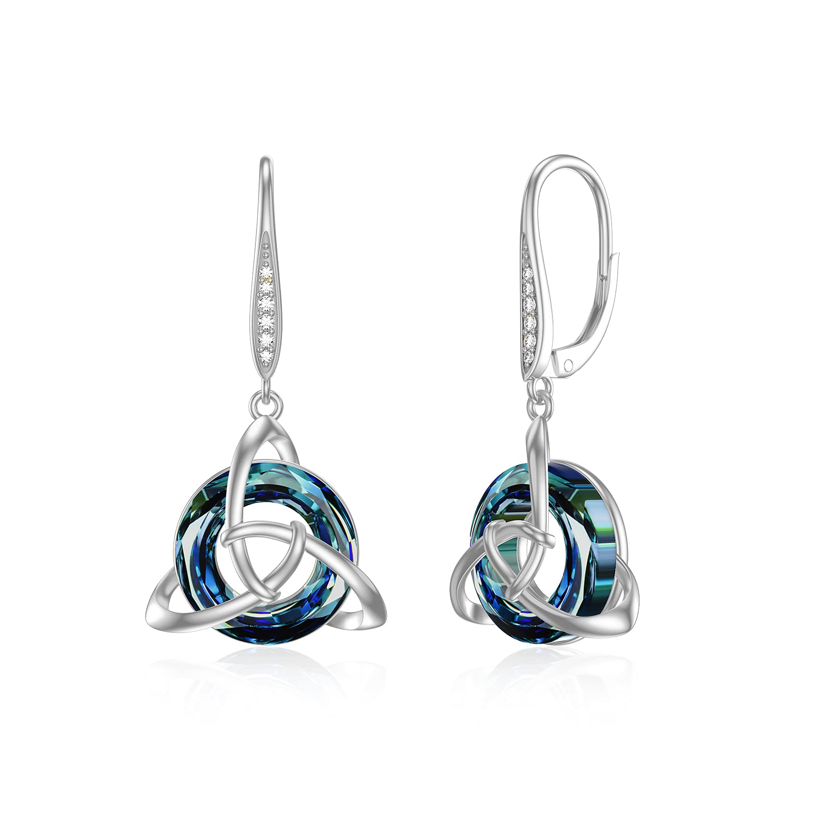 925 Sterling Silver Celtic Knot Drop Earrings for Women - Trinity Crystal Dangle Leverback Earrings | Irish Gifts, Fashion Jewelry for Party, Birthday, Wedding & Special Occasions